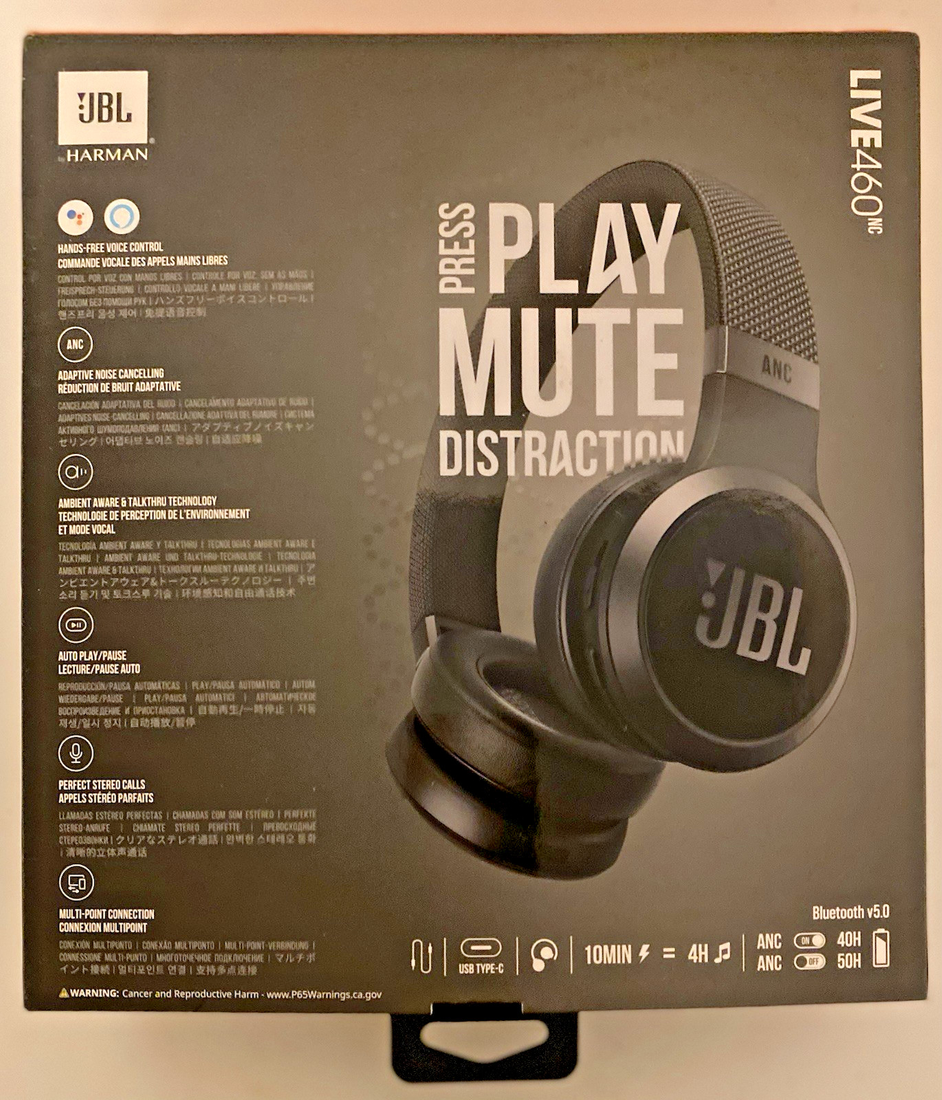 JBL Live460NC Wireless Headphones Adaptive Noise Cancelling BLACK New Open Box