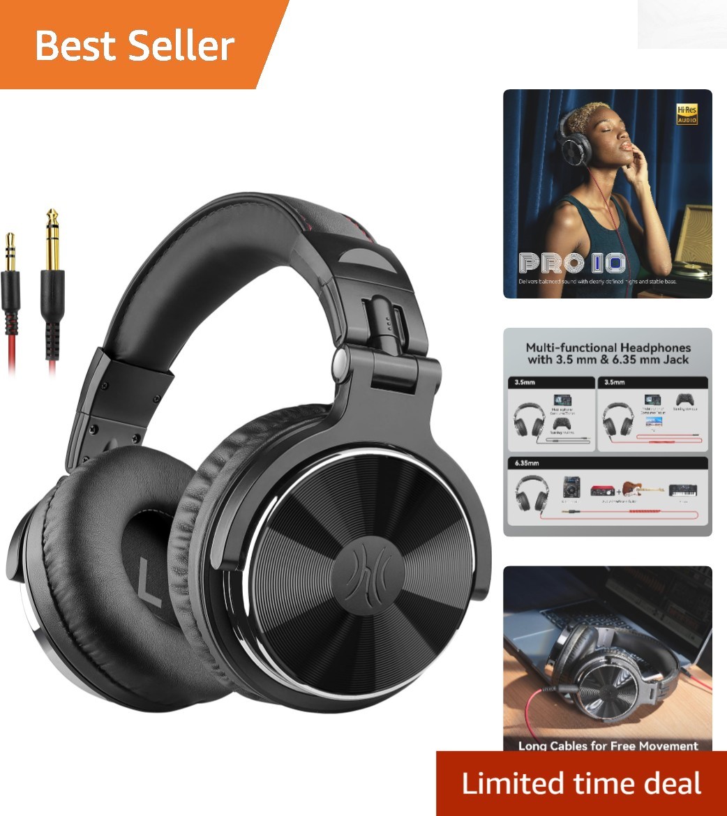 Professional Wired Studio Monitor Headphones with 50mm Drivers & Sound Isolation