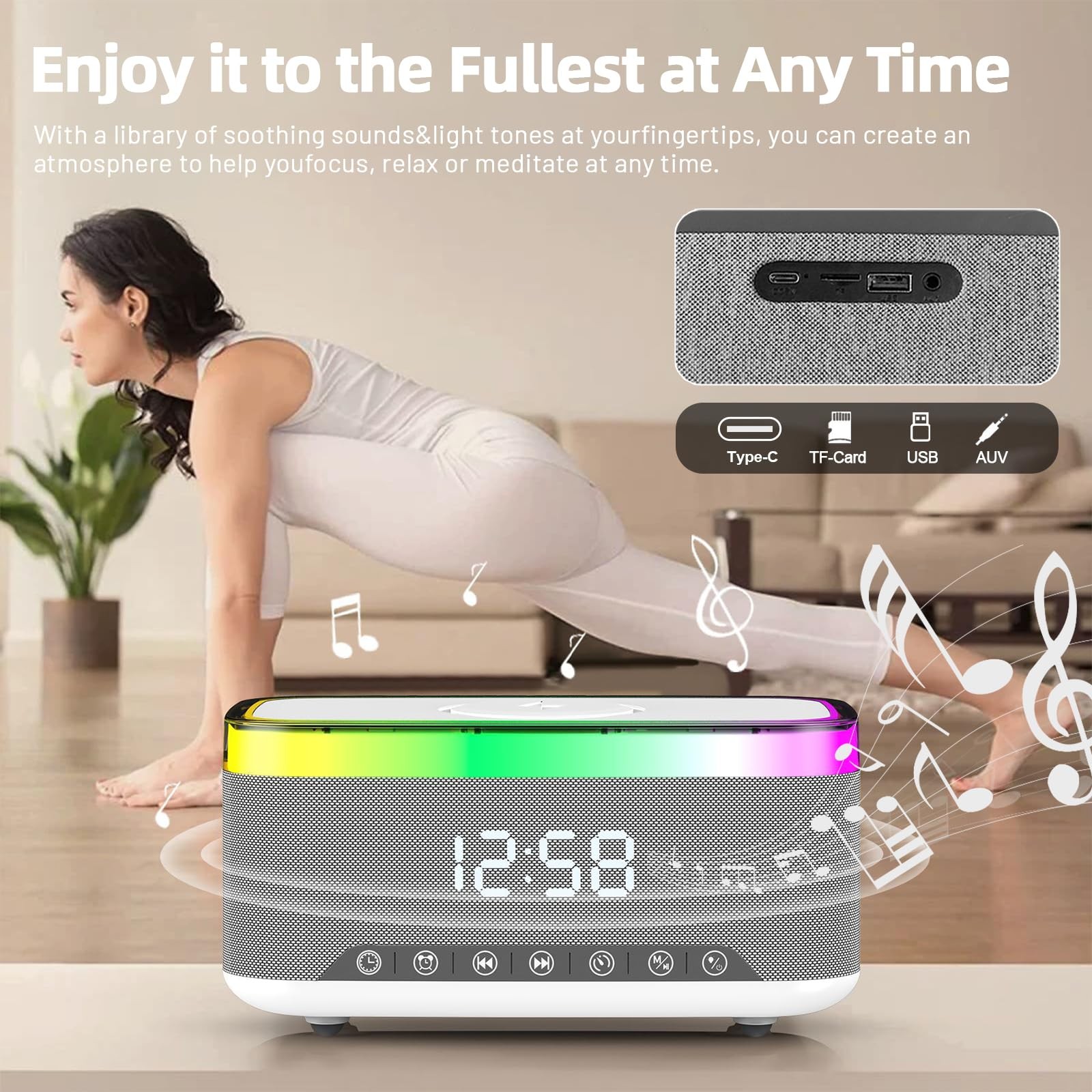 Bluetooth Speaker with Wireless Charging & Digital Clock, LED Display, 15W Qi…