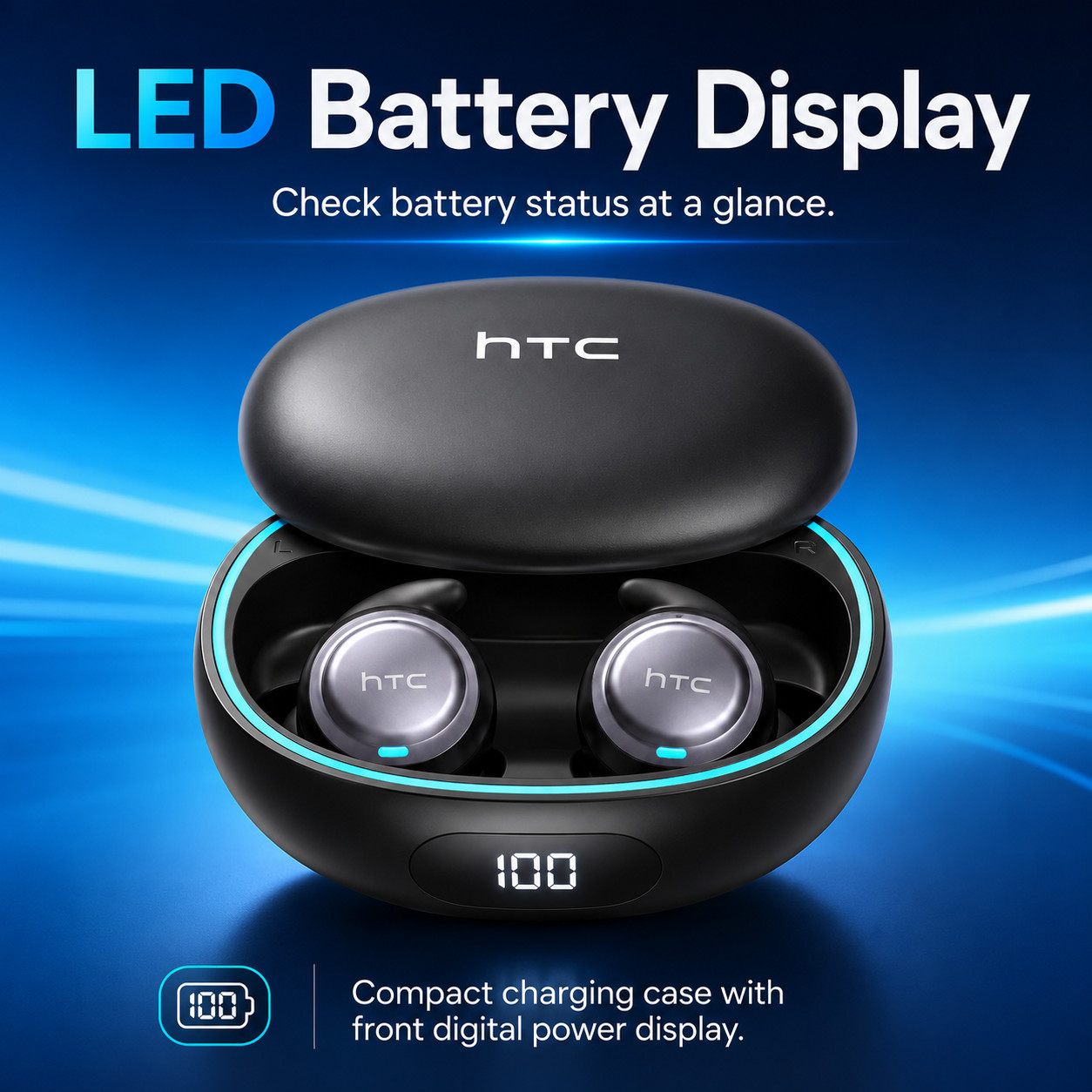 HTC NE96 Mini Sleep Earbuds Bluetooth 6.0 Side Sleeper LED Case IPX5