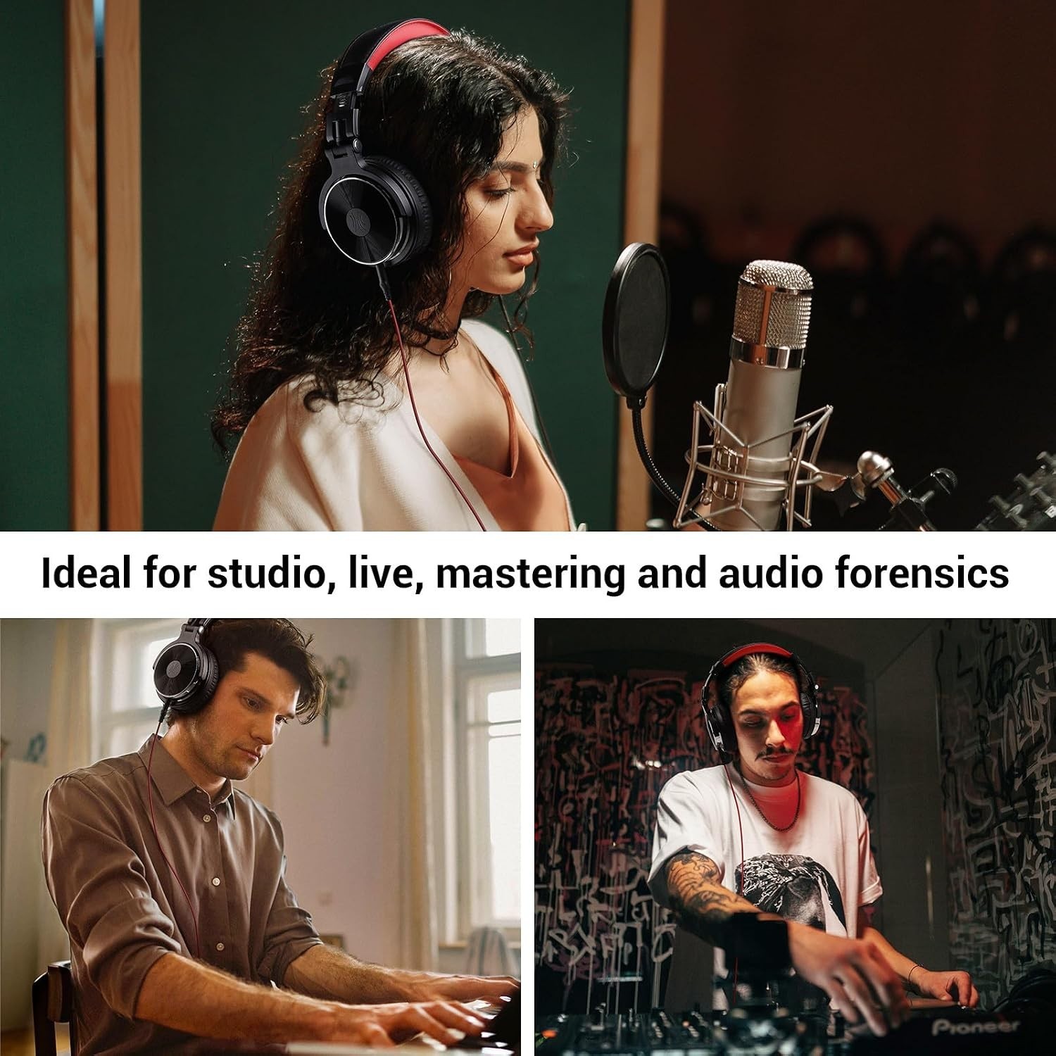Professional Monitoring Headphones – Sound Isolation & Detachable Cables – Red