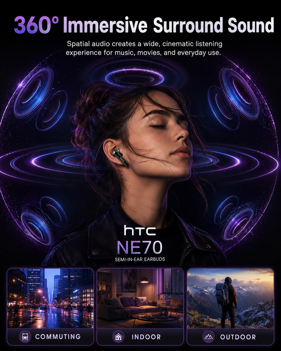 HTC NE70 Bluetooth Earbuds Smart Touchscreen Remote Case 6.0 Wireless Portable
