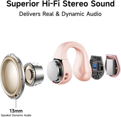 aigo Wireless Earbud Bluetooth Earphones, Open Ear Clip, Sport Buds Pink