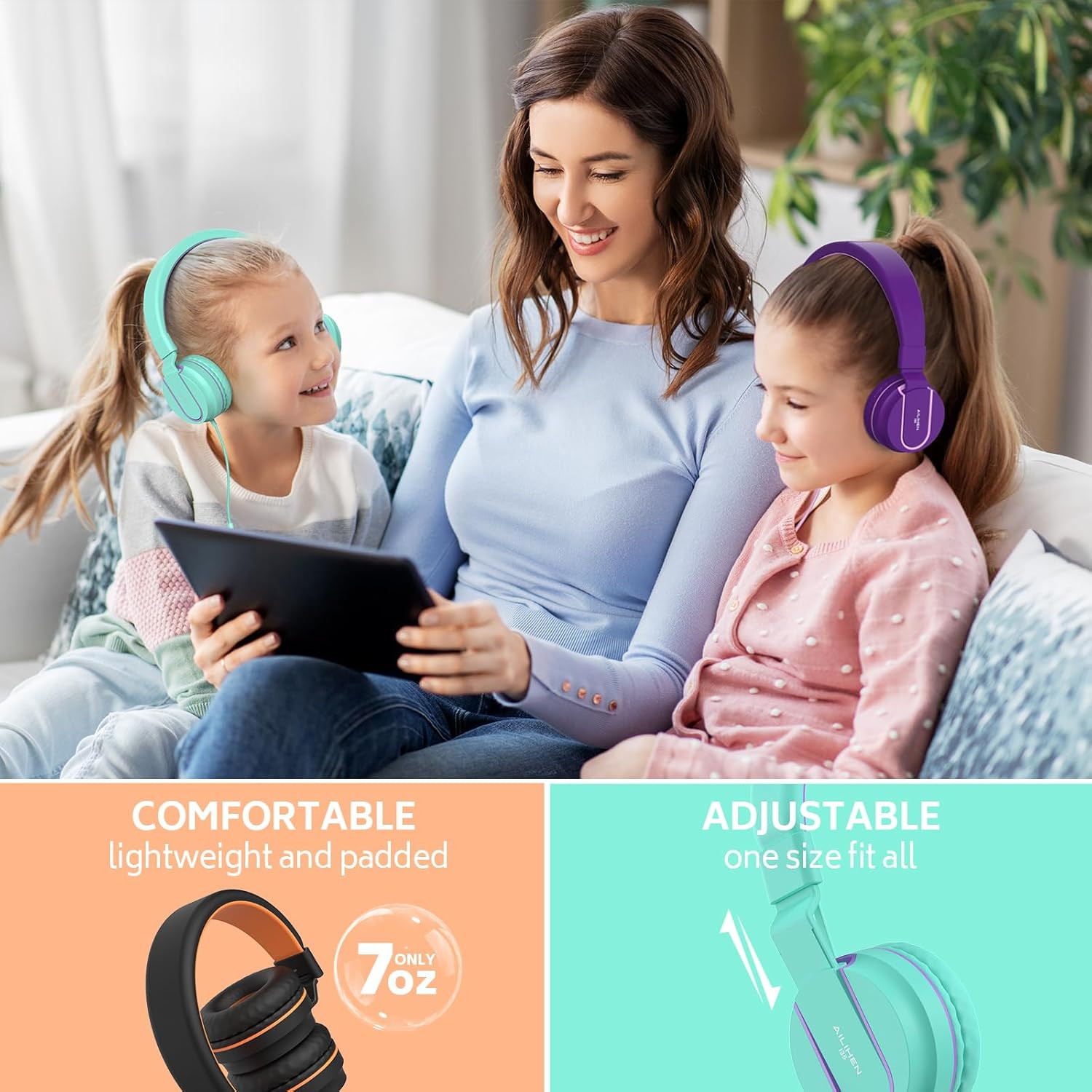 Kids Headphones Bulk 10-Pack for K-12 School Classroom, On-Ear Wired Headset wit