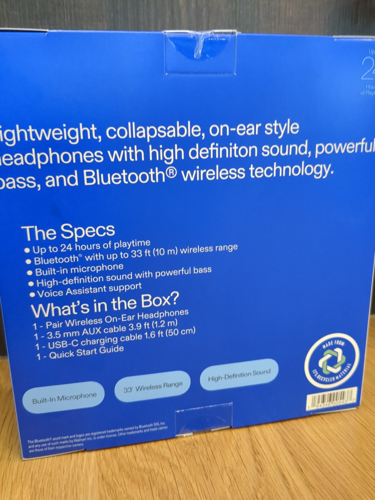 Groove ONN Over Ear Noise Canceling Wireless Bluetooth Headphones Navy – New!