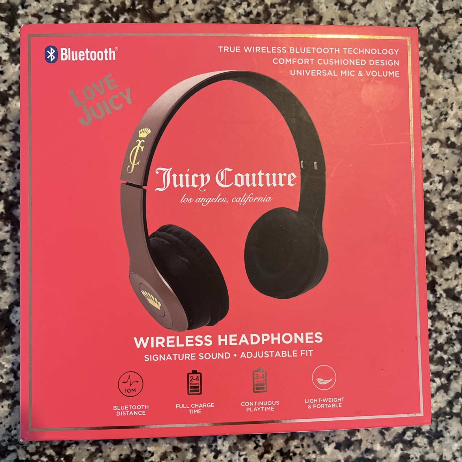 Juicy Couture Wireless Headphone Rose/Gold Pink Crown Logo Design Foldable NIB