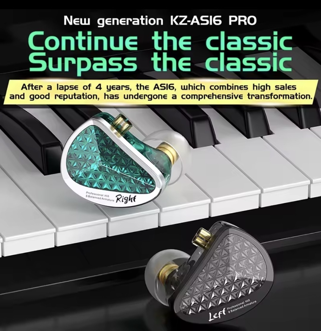 ​KZ AS16 PRO X 8BA Balanced Armature In-Ear Monitor Earphones Pro Studio 3.5 Mic