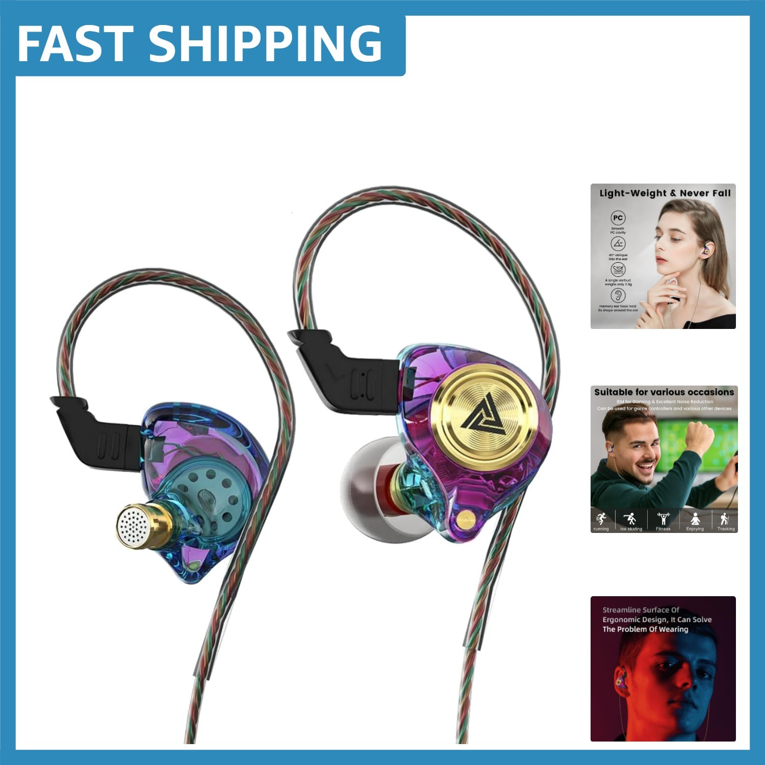 AK3FILE Deep Bass Wired Earbuds – Ergonomic Design for Gaming & Music in Purple