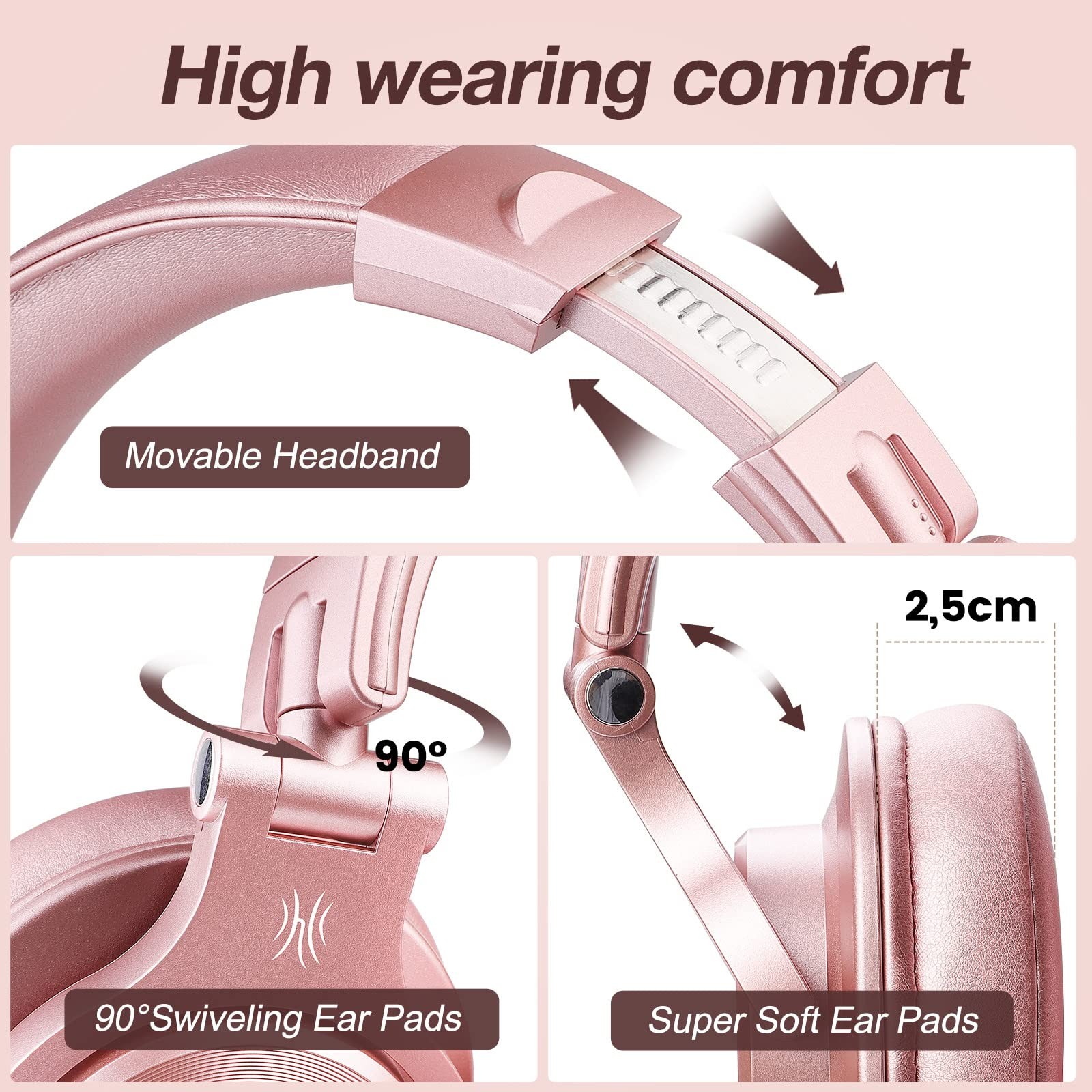 OneOdio A70 Bluetooth Over Ear Headphones for Women and Girls, Pink DJ Headphone