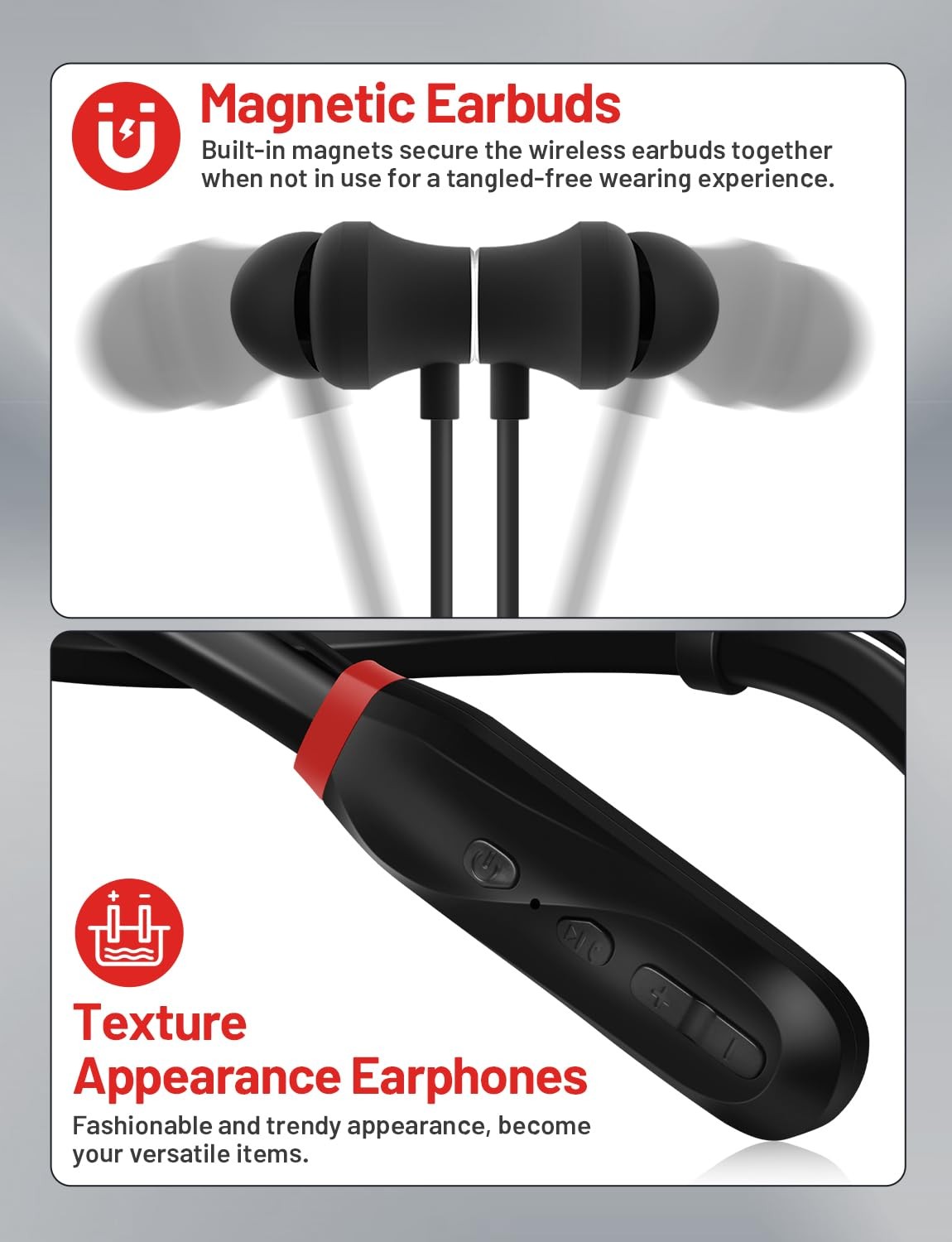 TERUBIN Neckband Bluetooth Headphones, 200H Long Playtime standard, Black