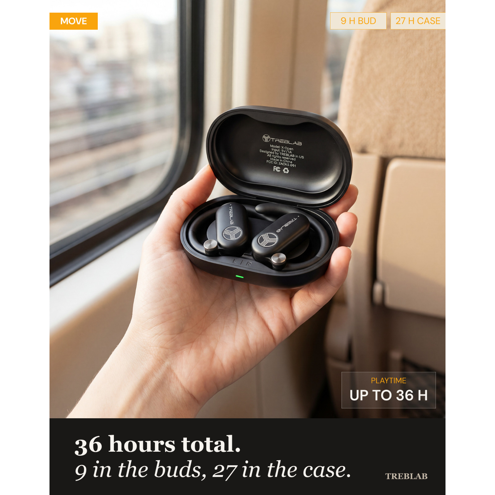 TREBLAB X-Open – True Open Ear Wireless Earbuds, Lightweight, 40H Playtime