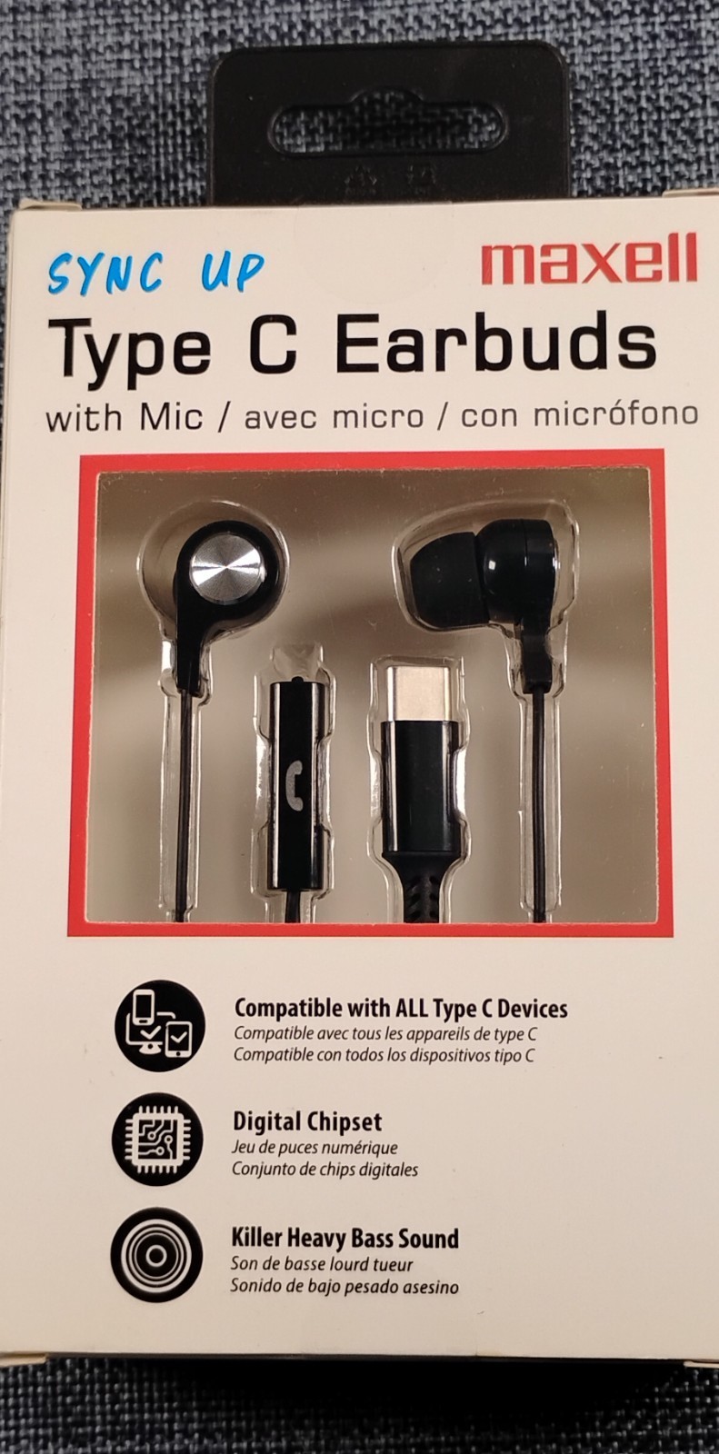 Maxell – Sync Up Type – C Earbuds With Mic. (Black)