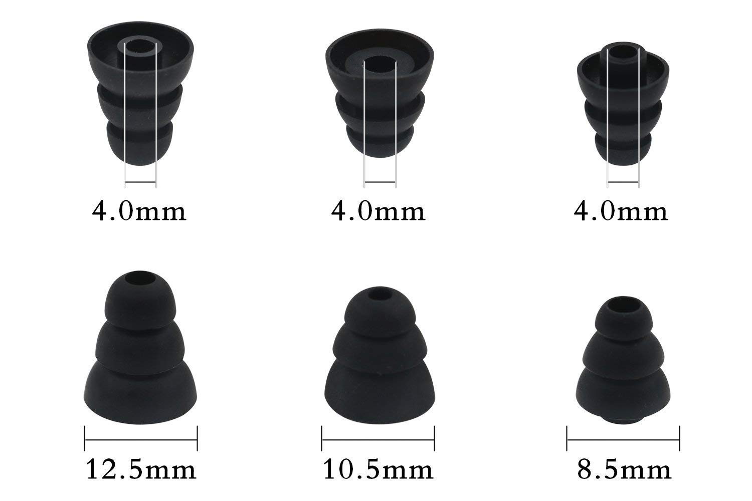 6 Pairs Replacement Triple Flange Conical Ear Tips Earbuds Eartips Silicone Buds