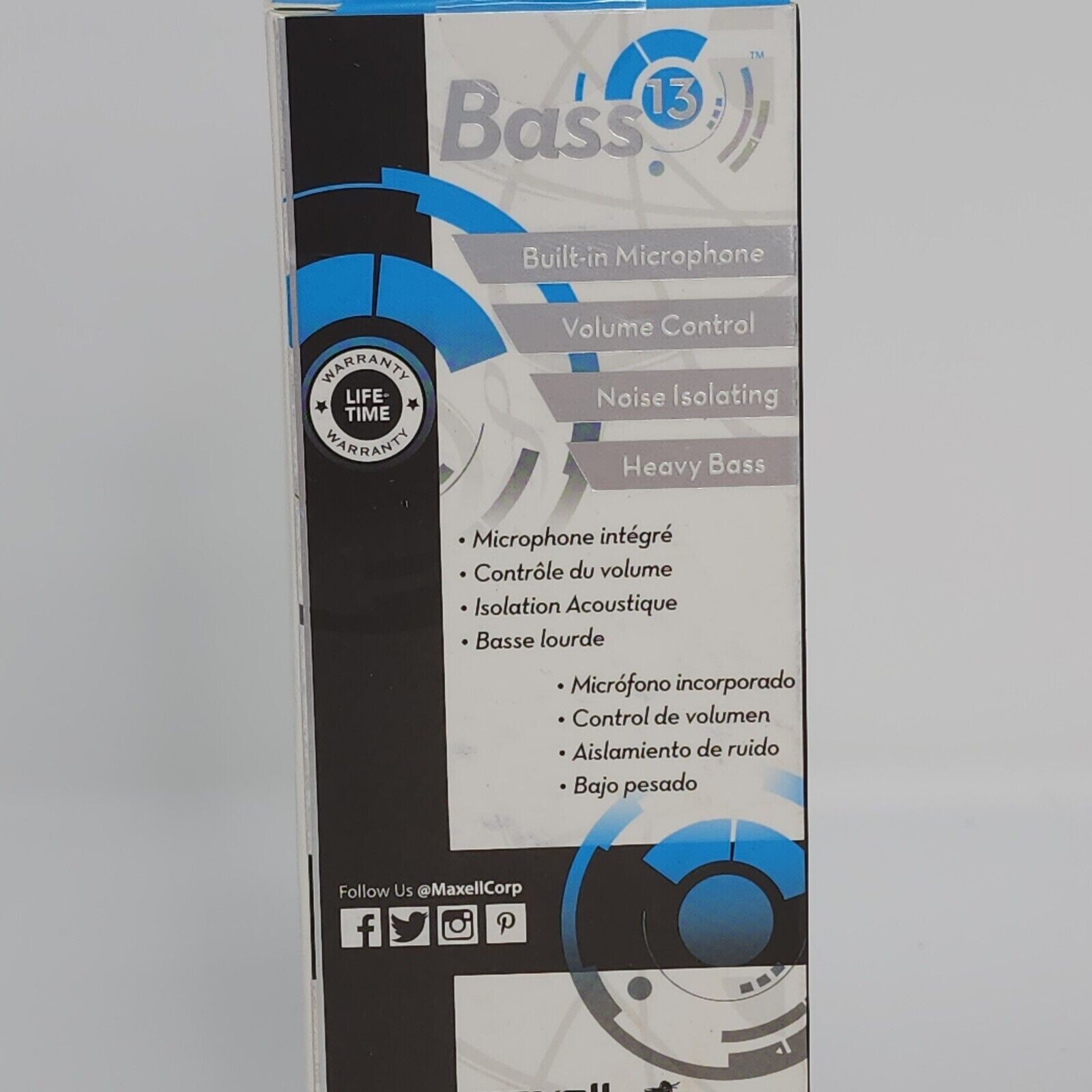 2X Maxell Bass 13 Metallic Earbuds with Mic & Volume Blue Deep Rich Bass