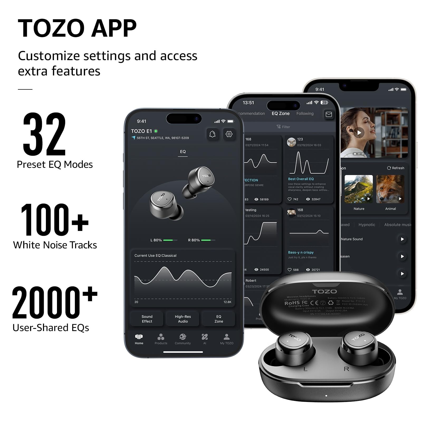 TOZO Agile Solo TWS Wireless Earbuds ENC in-Ear Headphones with IPX6 Waterproof