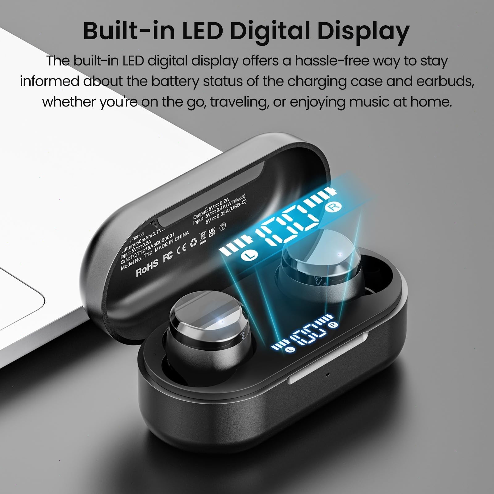 TOZO Tonal Dots (T12) Wireless Earbuds LED Digital Display IPX8 Waterproof