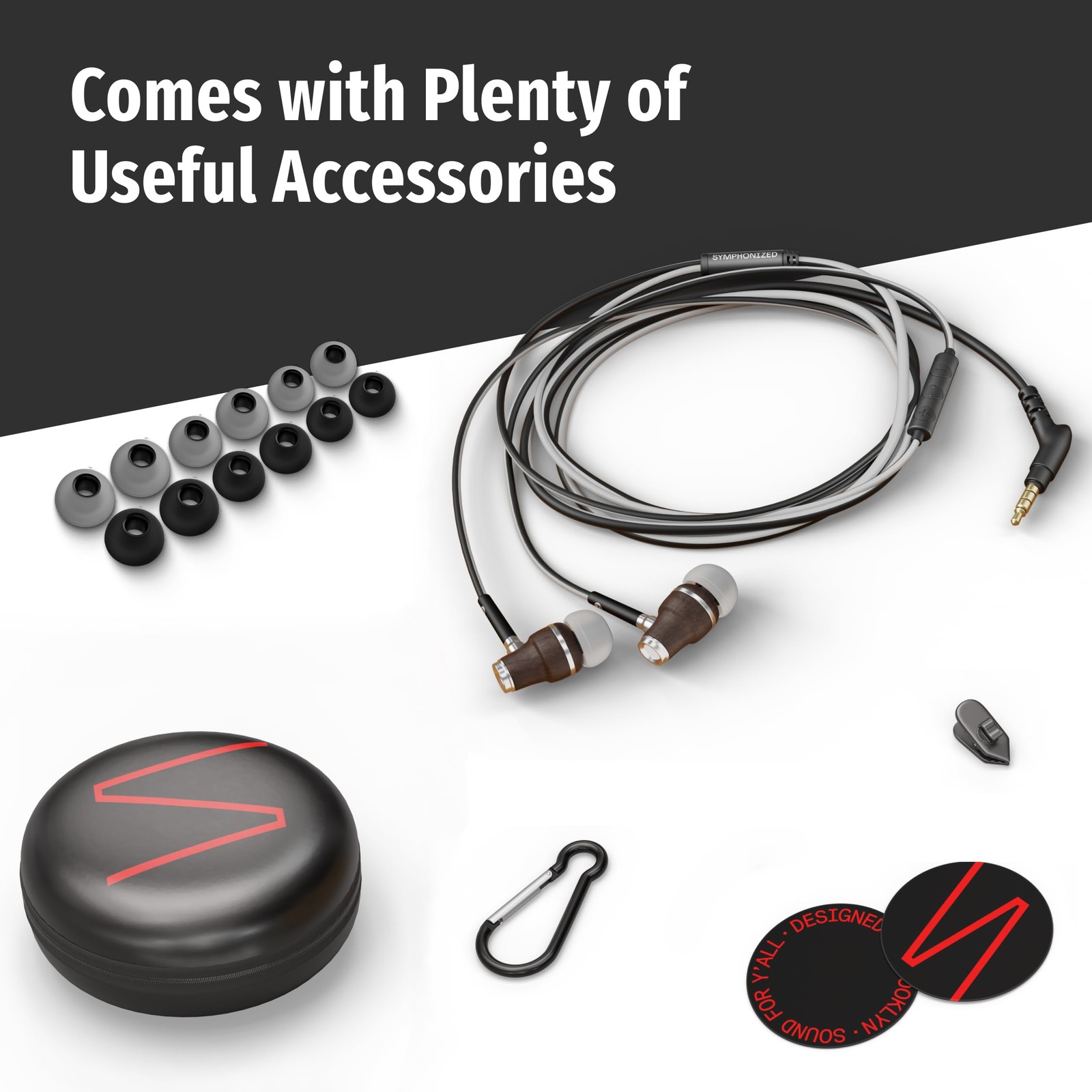 Symphonized Wired Earbuds 3.5mm Jack – Wooden Earphones Jack, Black