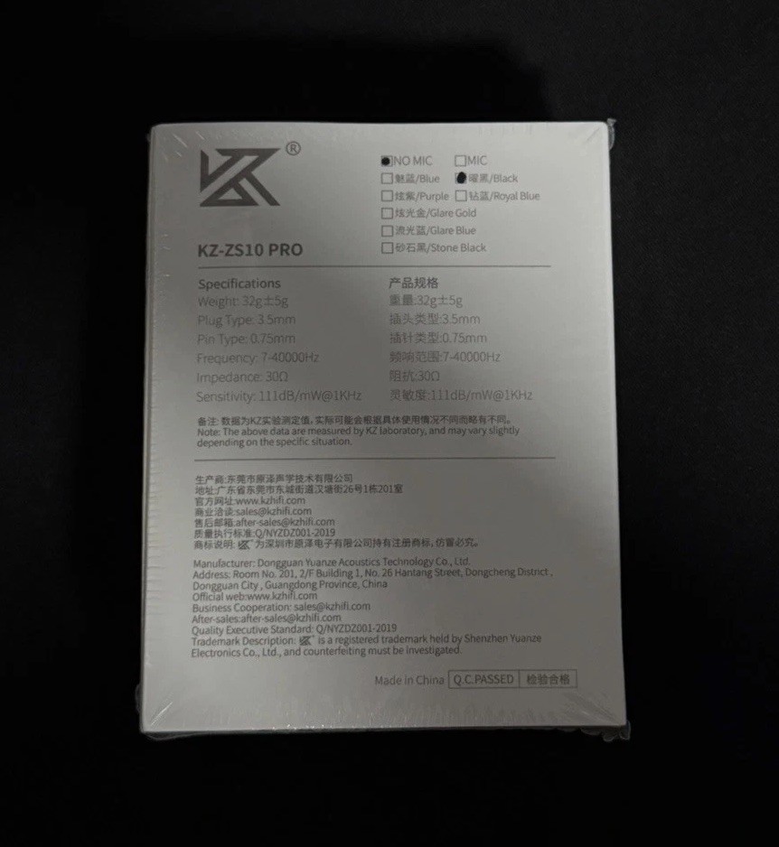KZ ZS10 Pro, Linsoul 4BA+1DD 5 Driver in-Ear HiFi Earphones w/o mic, Black