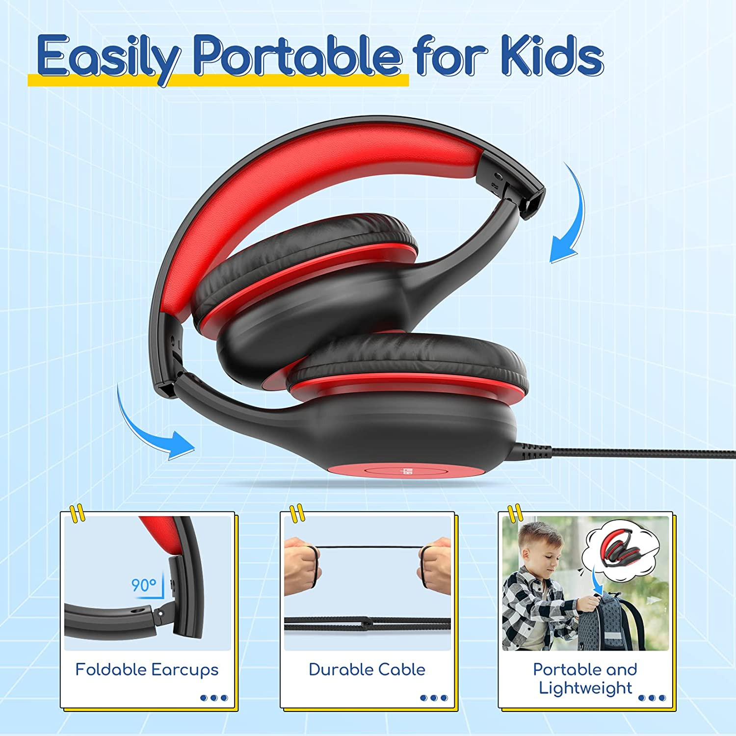 Earfun K1 Kids Headphones Wired with Microphone, 85/94Db Volume Limit Headphones