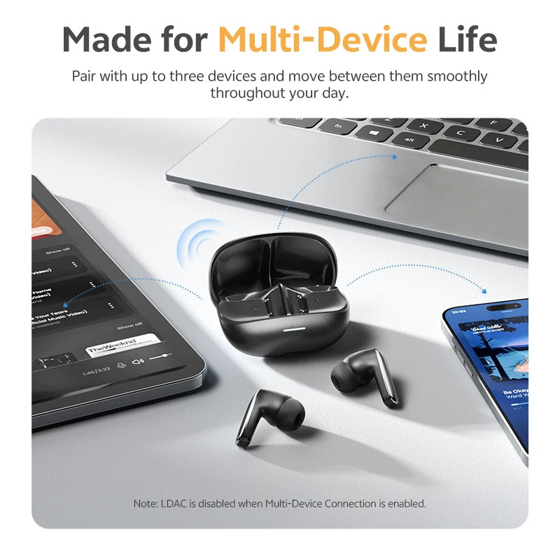 QCY HT21 Wireless Earphones Melobuds N65 -60dB AI Adaptive ANC Earbuds Bluetooth