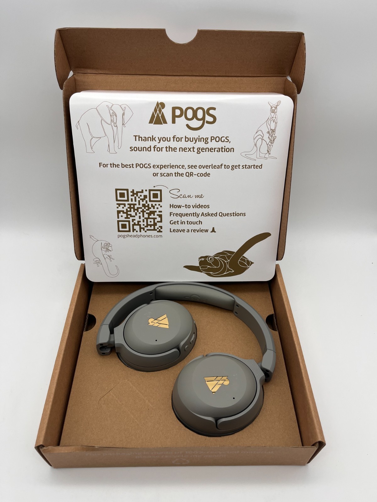 POGS WIRELESS OVER-EAR HEADPHONES BLUETOOTH THE TURTLE GREY NEW IN BOX MR 578