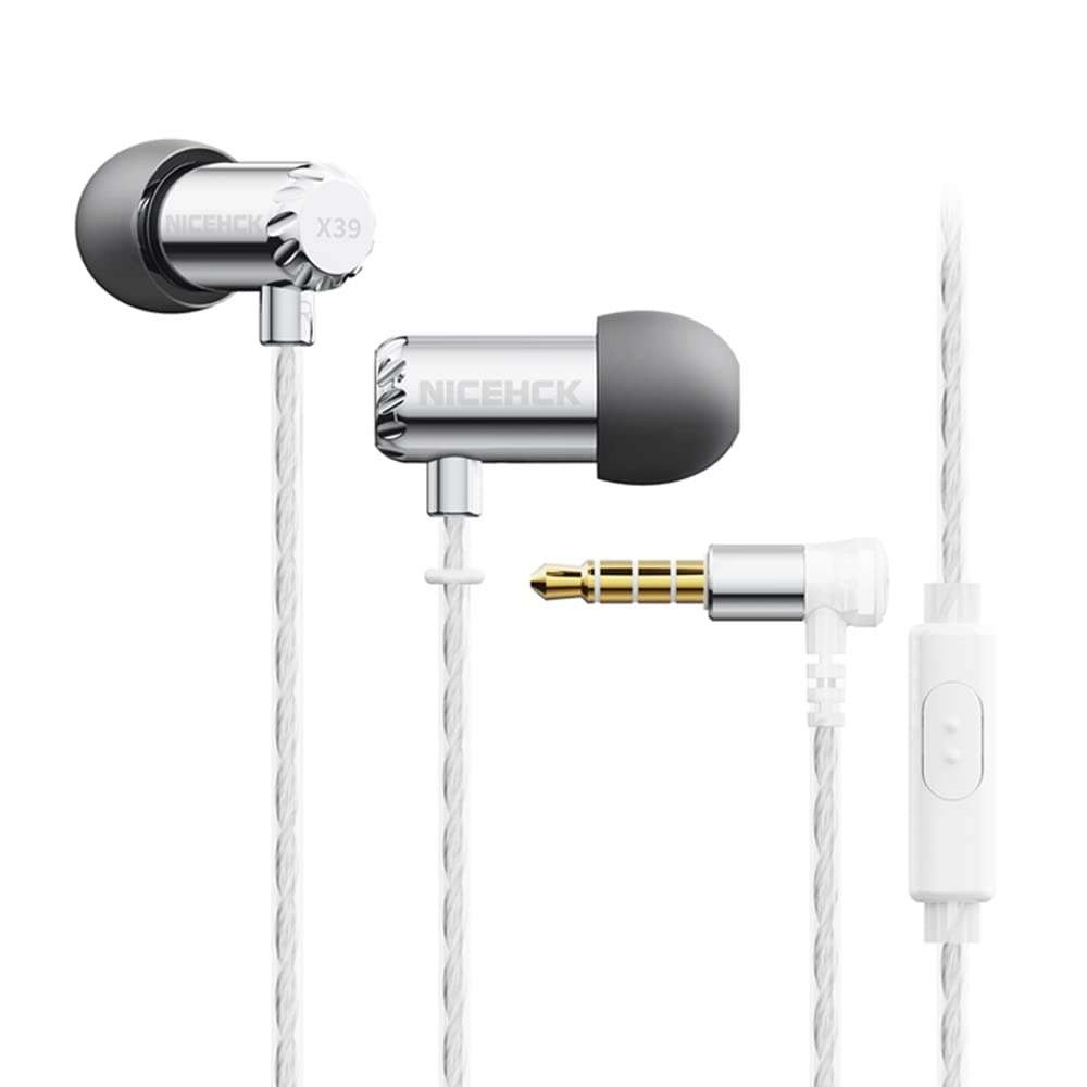 NICEHCK X39 6mm Titanium Dynamic In-Ear Earphones Silver Metal Housing Cable