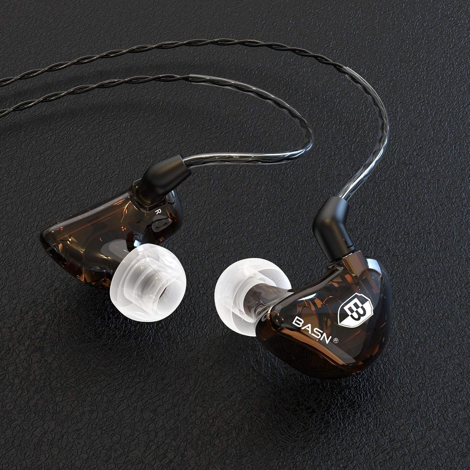 BASN in-Ear Monitor Headphones Dual Dynamic Drivers IEM Earphones Brown