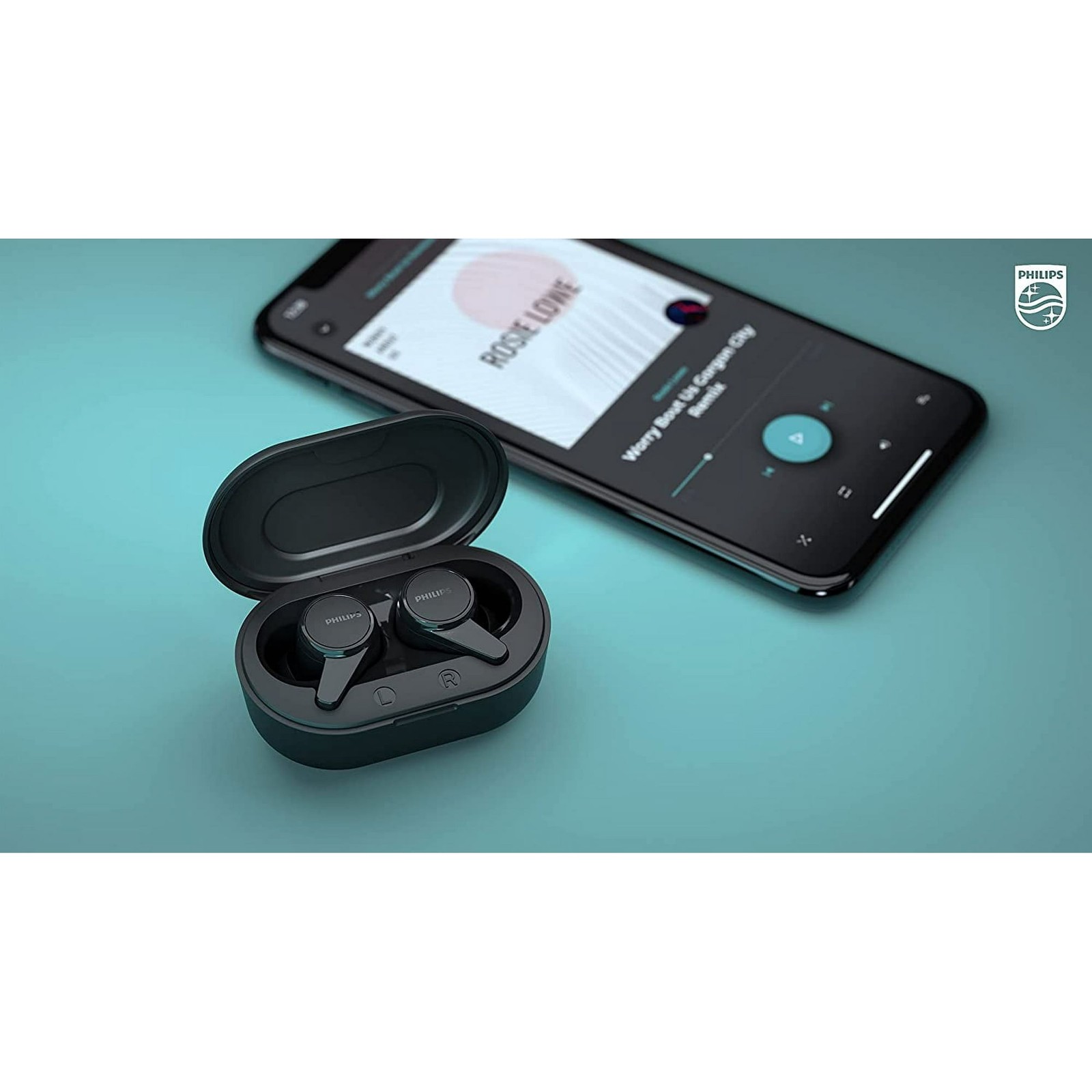 PHILIPS T1207 True Wireless Headphones, 18H Playtime, IPX4 Water-Resistant, Blac