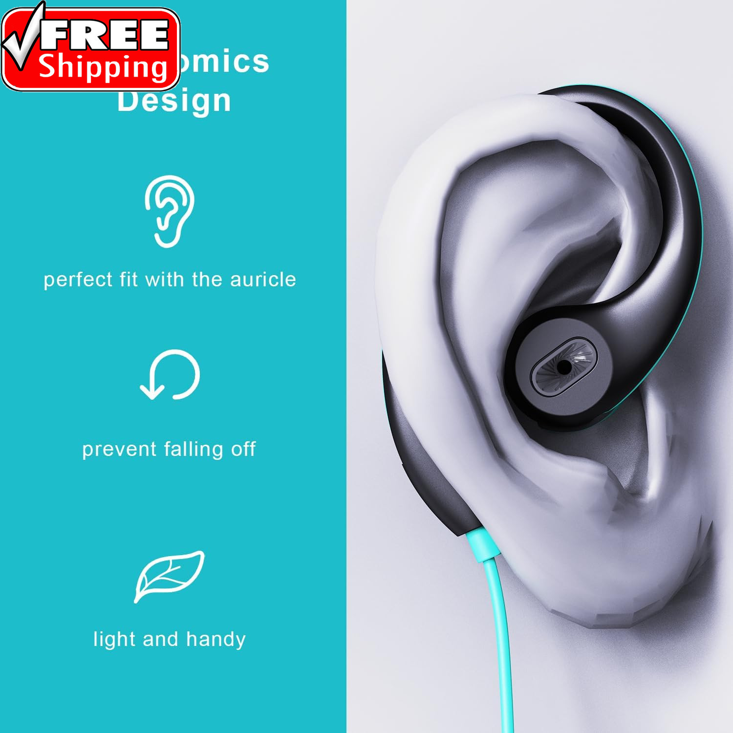 Upgrade Wired Sports Earbuds with Ear Hooks, Running Headphones Secure Fit Wrap