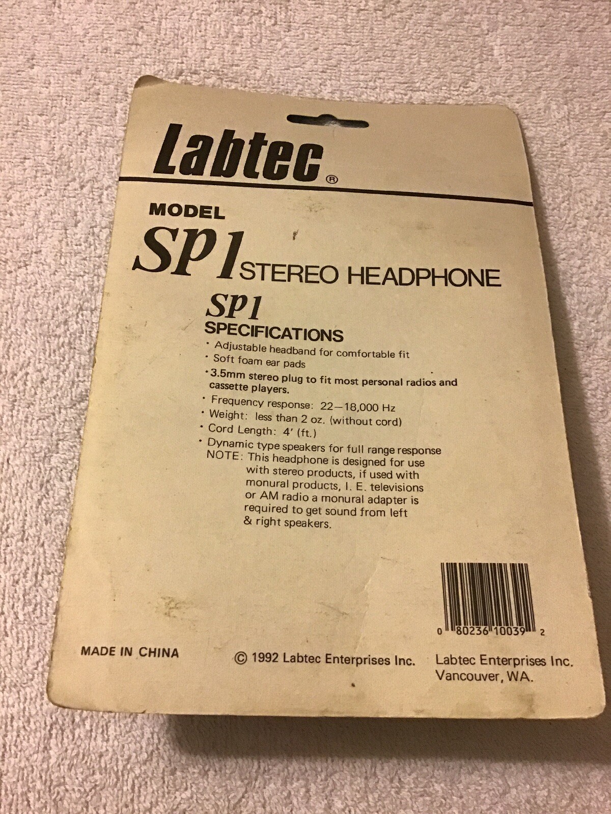 Vintage Dynamic STEREO HEADPHONES. SP1 Labtec