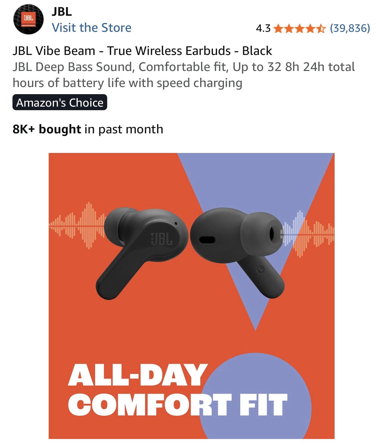 JBL Vibe Beam True WirelessEarbuds New