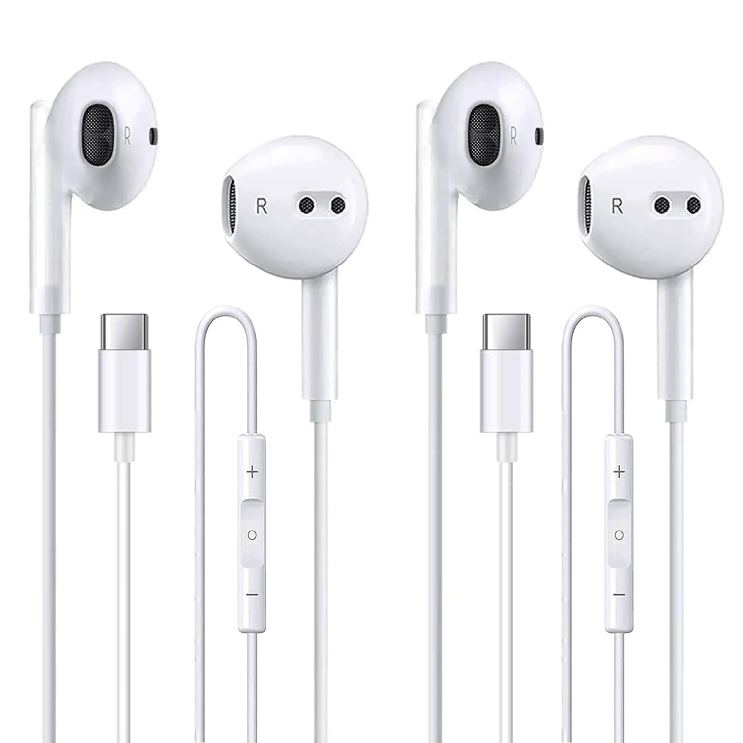 2 Pack of USB C Headphones for iPhone 17/17Pro/17Pro Max/16/16 White 2Pack