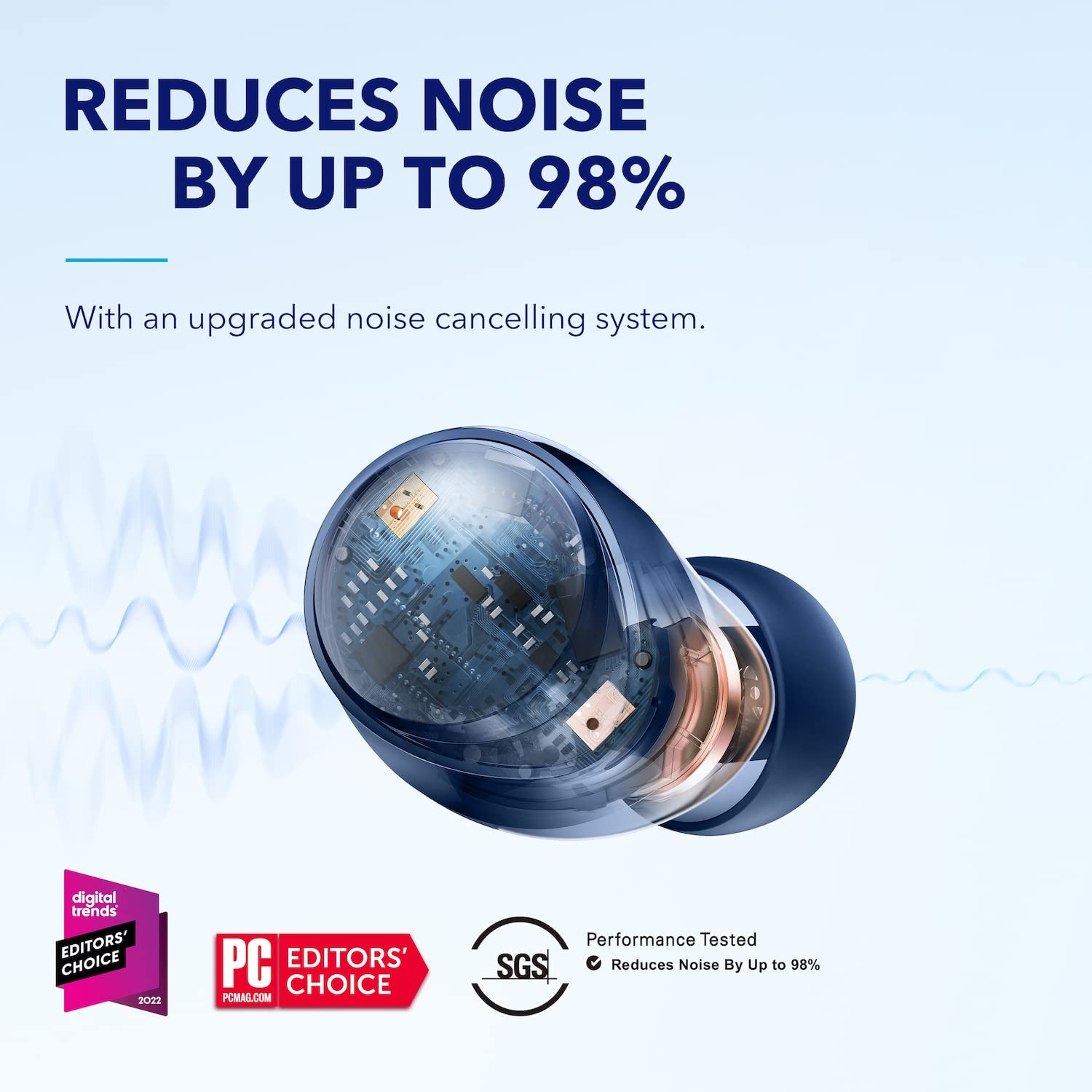 Wireless Earbuds Active Noise Cancelling 50H Playtime Hi Res Blue A40 Adjustable