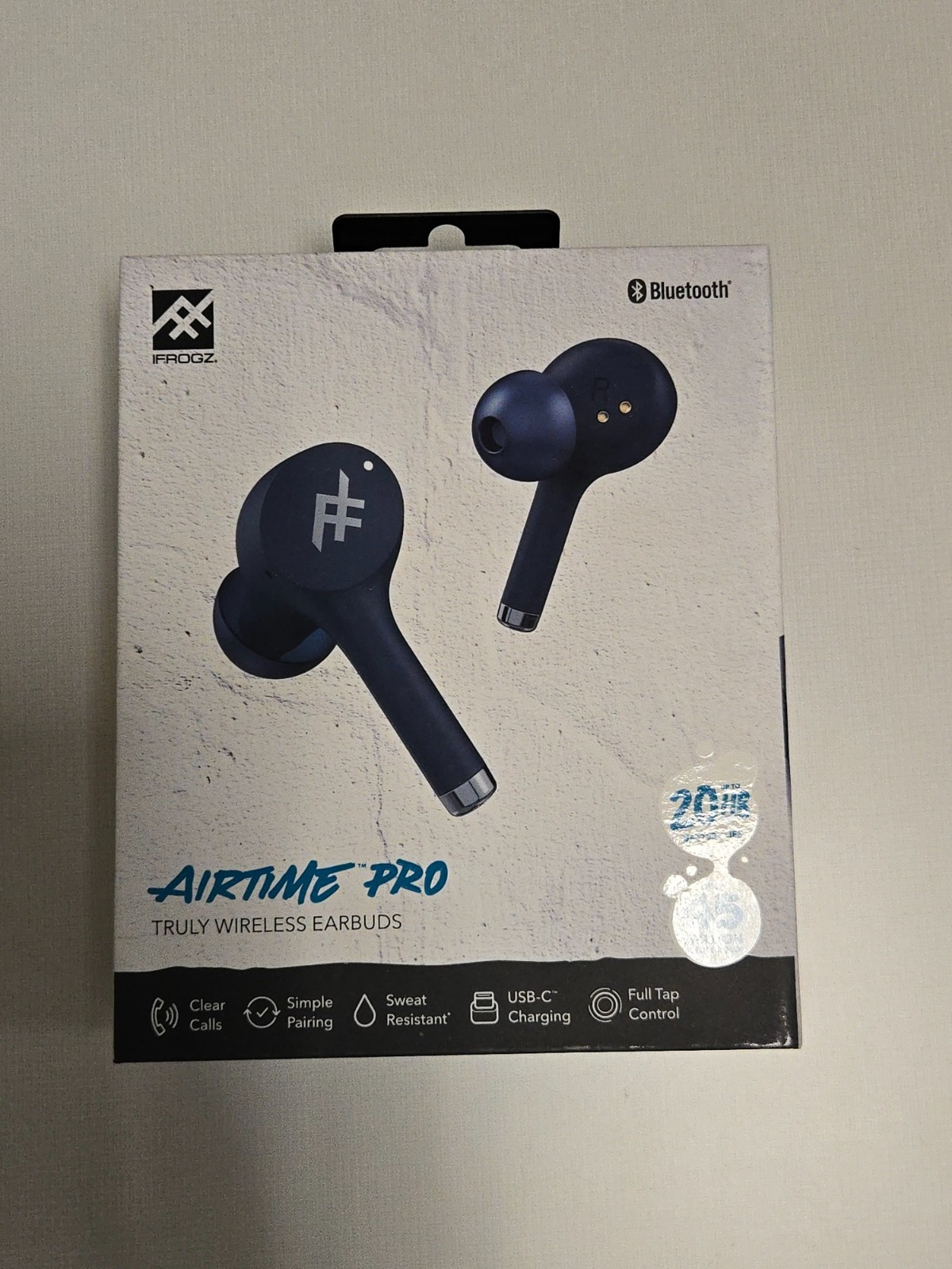 iFrogz AirTime Pro Truly Wireless Earbuds + Charging Case – white/black/blue