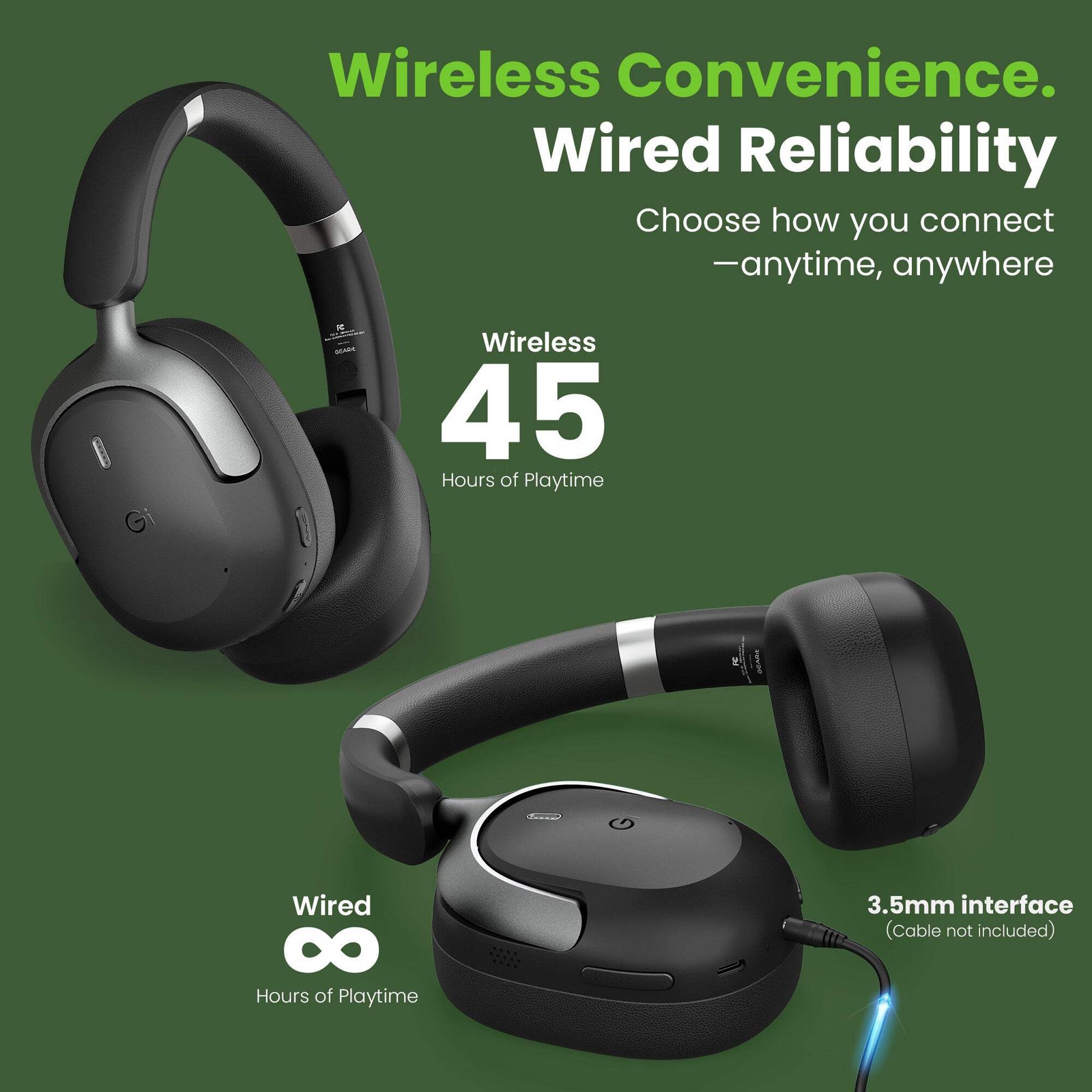 GEARit Over-Ear Bluetooth Headphones Hybrid ANC Multipoint Spatial Audio