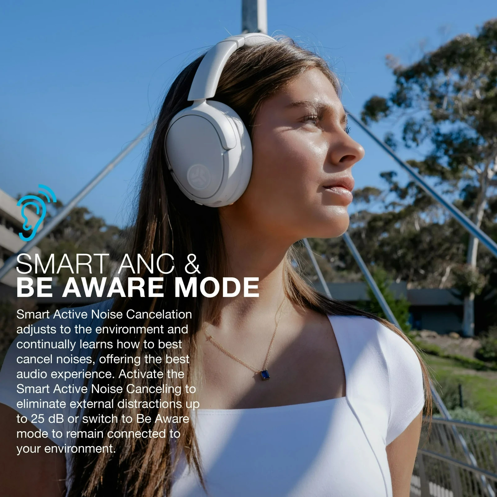 JLab JBuds Lux ANC Over-Ear Wireless Headphones, 70-Hour Battery – Cloud White
