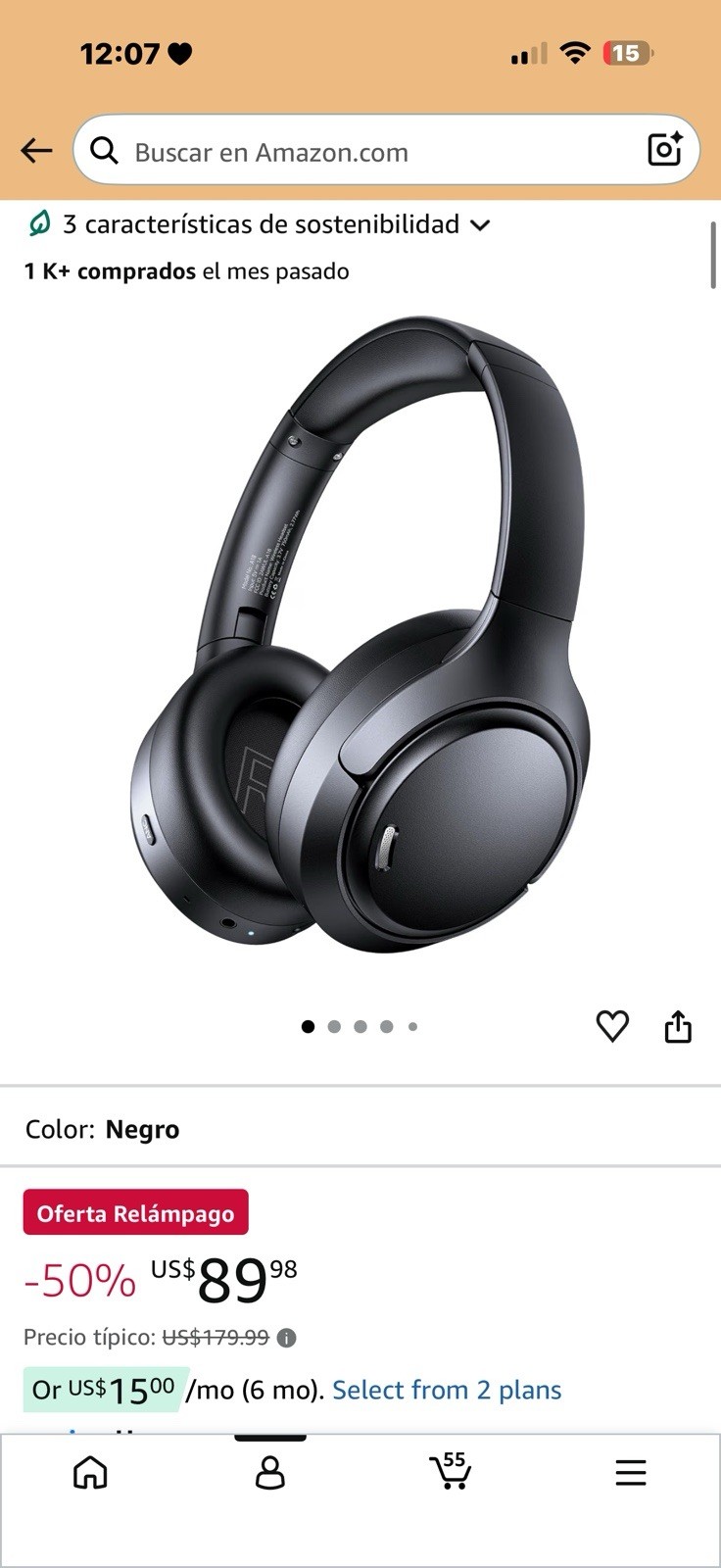 TAGRY Bluetooth Over-Ear Headphones w/ Active Noise Cancellation 40mm Black
