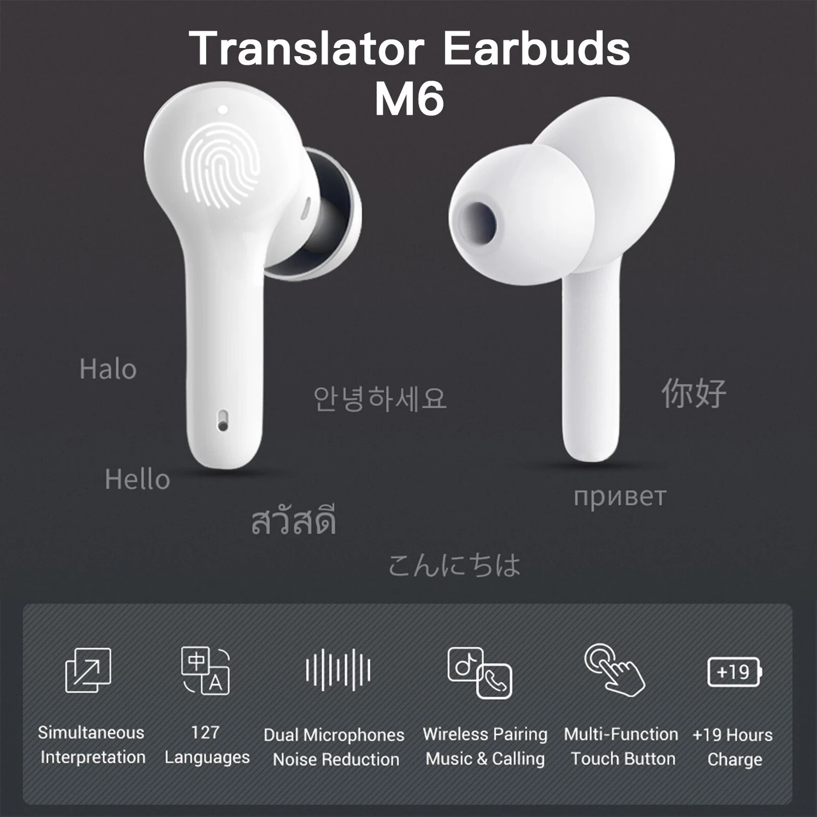 TRANSLATION TWS 5.0 Wireless 127 Real-Time Speech To Text Transcribe & Translate
