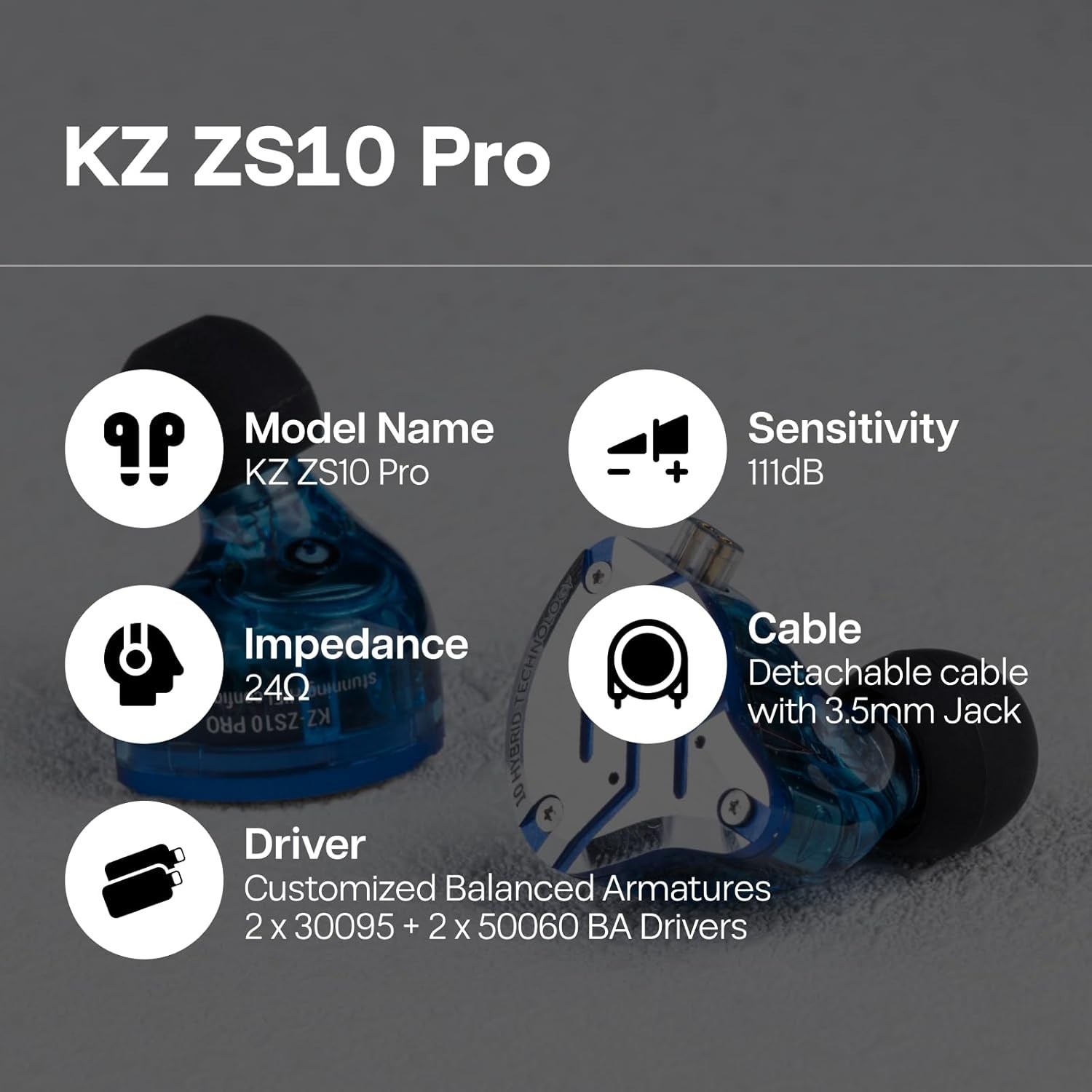 Ergonomic KZ ZS10 Pro Earbuds: Detachable Cable & High-Fidelity Sound Experience