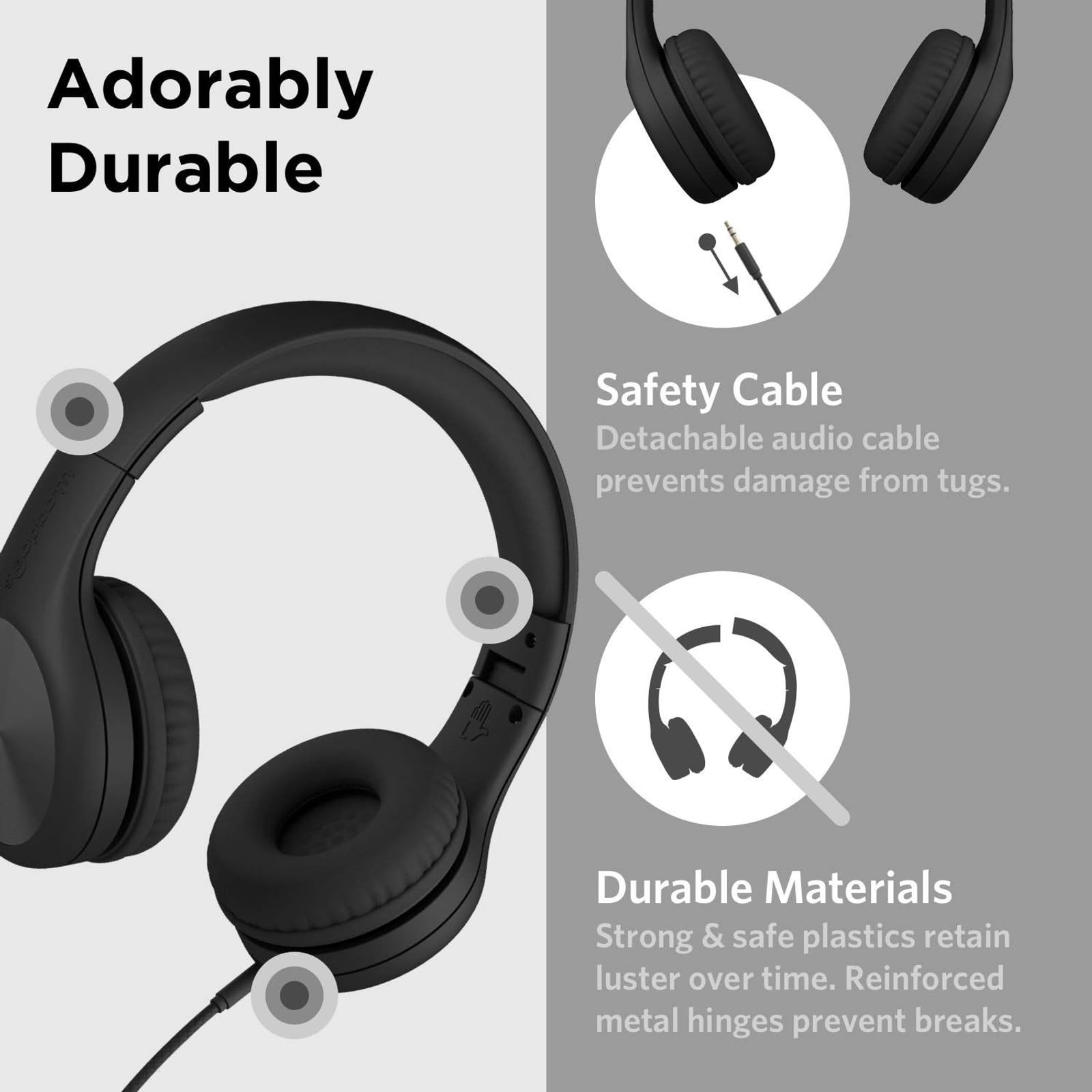 LilGadgets Connect+ Pro Wired Kids Headphones for School with Plain, Black