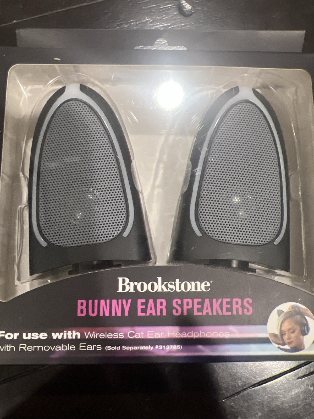 Brookstone Bunny Ear Speakers Color Changing Lights Removable Twist Rare HTF