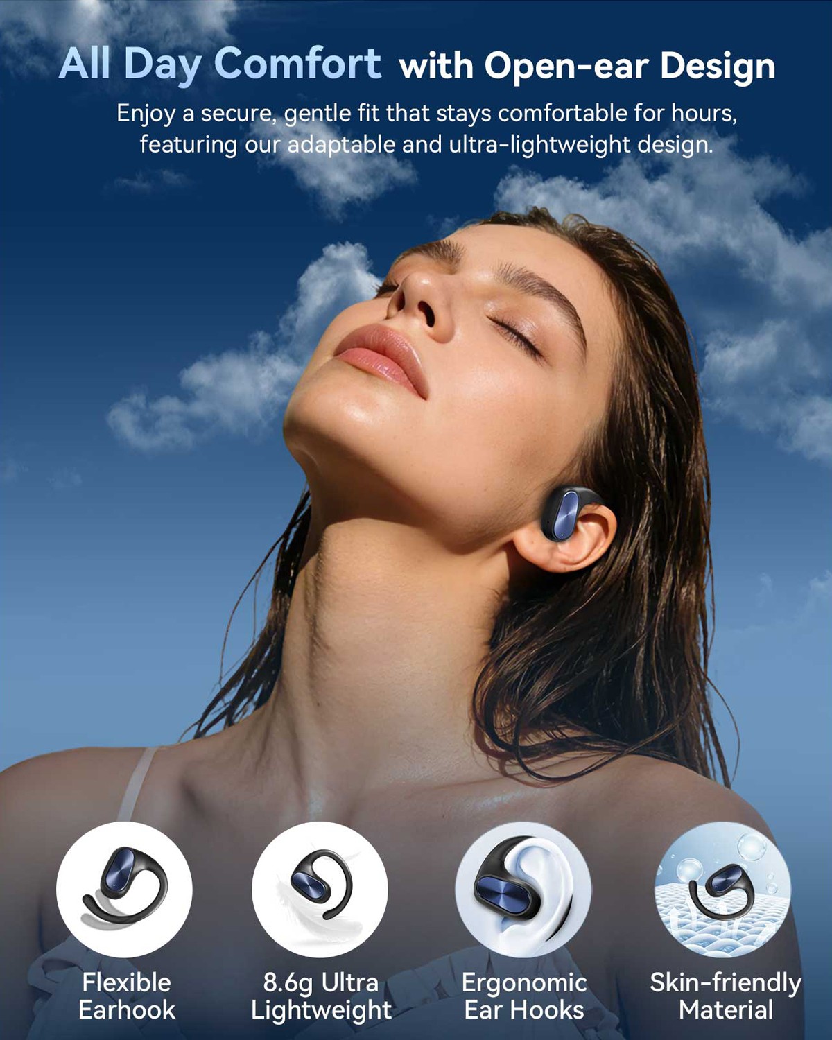 Voistek Open ear Earbuds Bluetooth 3D Surround Sound Wireless Sport Headphones