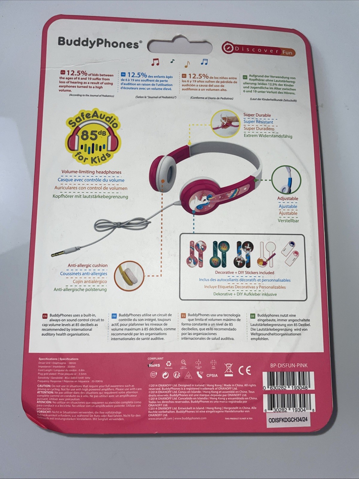 Buddyphones Discover Kids On-Ear Wired Headphones – Pink