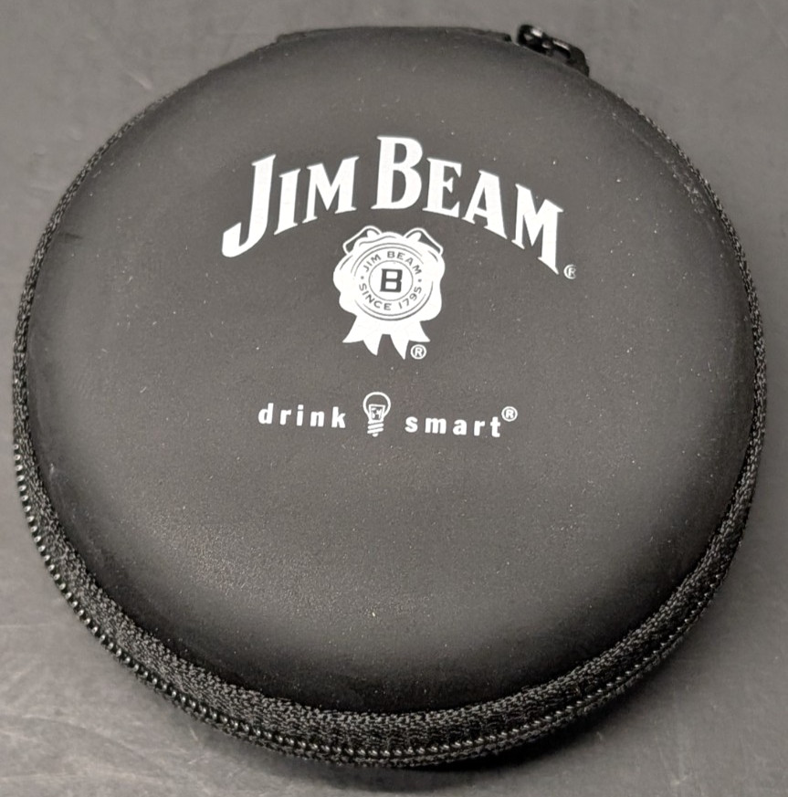 Jim Beam Wired Earbuds w/ Black Zipper Case Jim Beam Logo 3.5mm Jack New