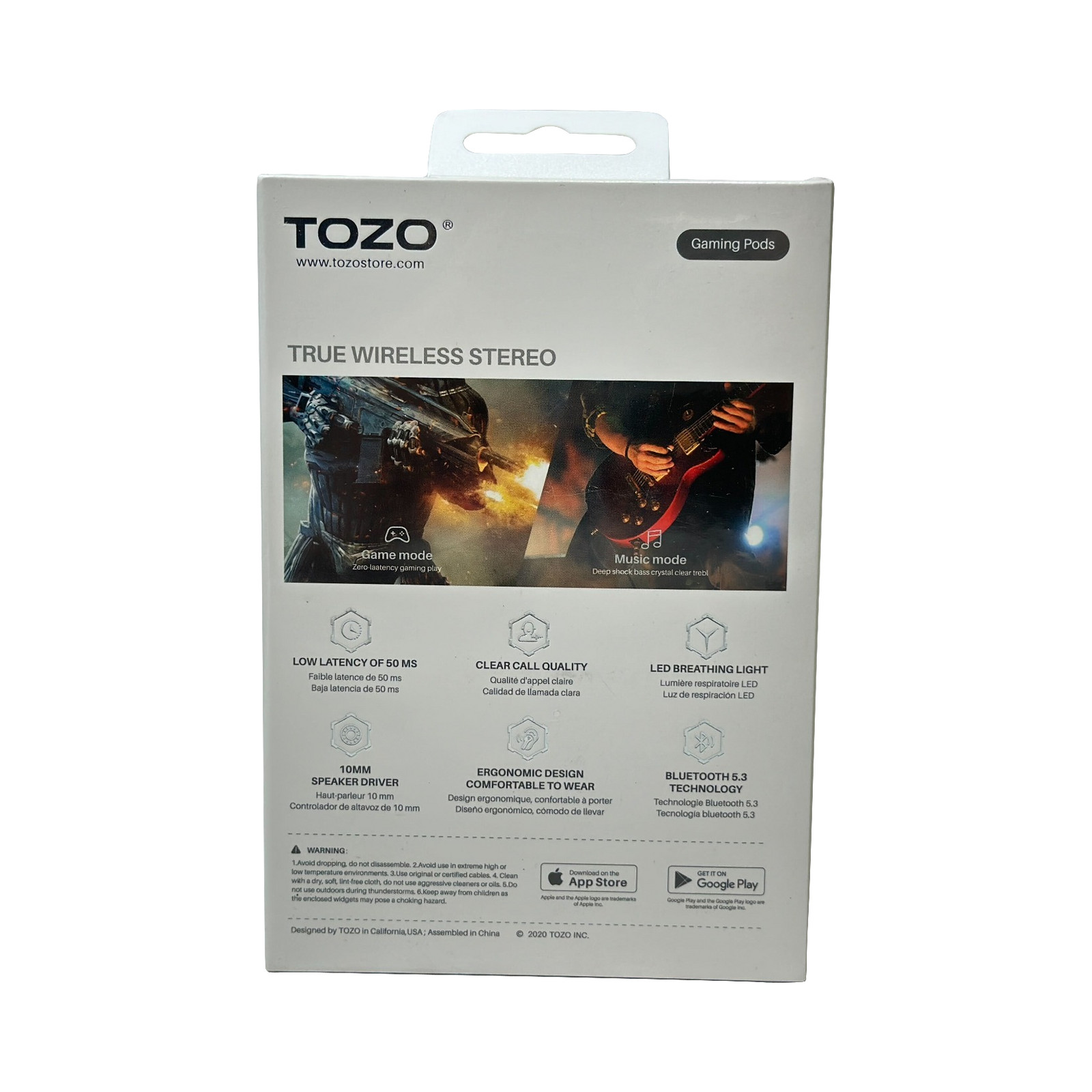 TOZO G1S Gaming Pods Bluetooth 5.3 Wireless Low Latency Earbuds w/ Charging Case