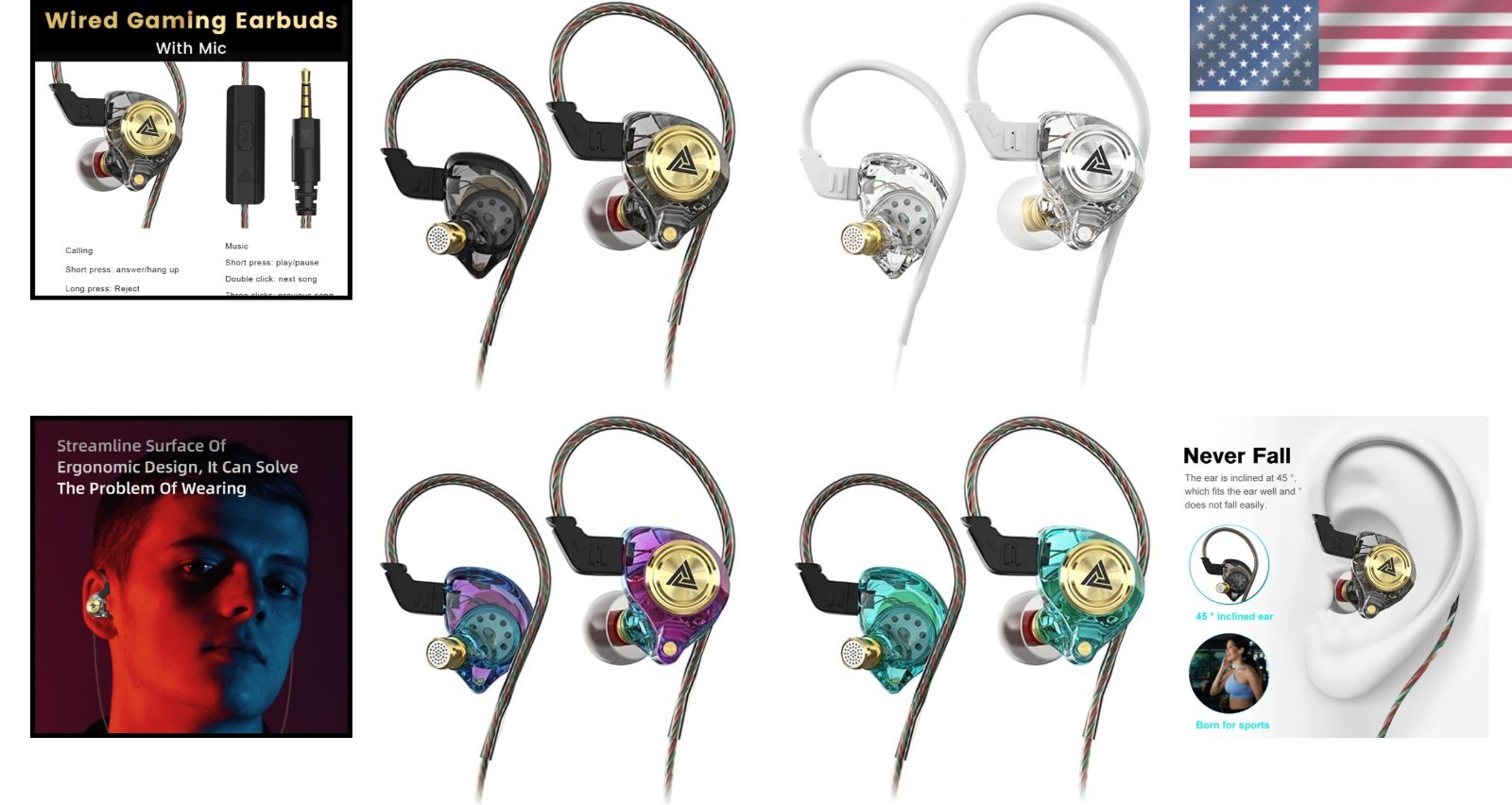 Wired Gaming Earbuds 4 Pack, Ak3file in Ear Monito