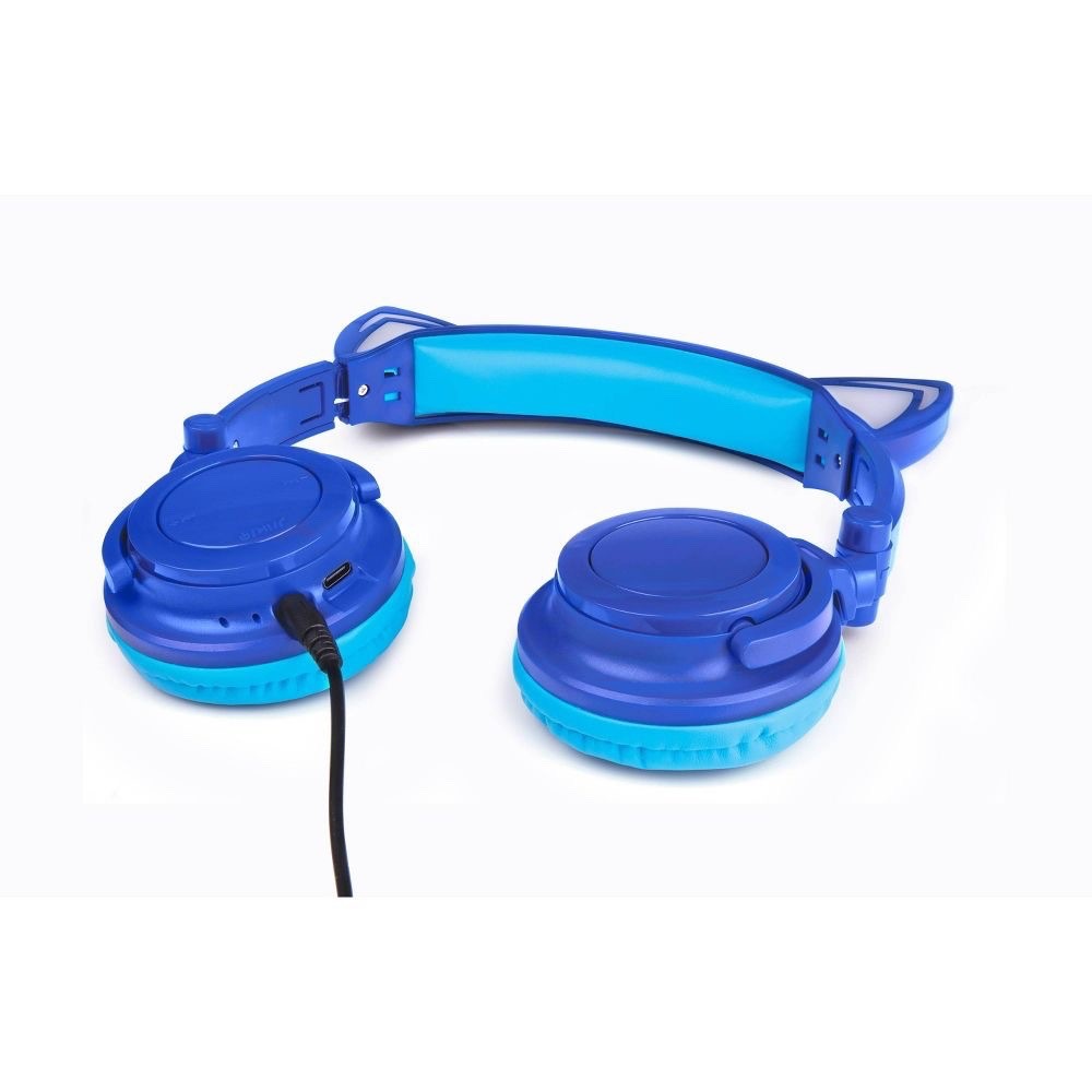 ART+SOUND Kawaii Cat LED Bluetooth Wireless Wired Kids Headphones Blue