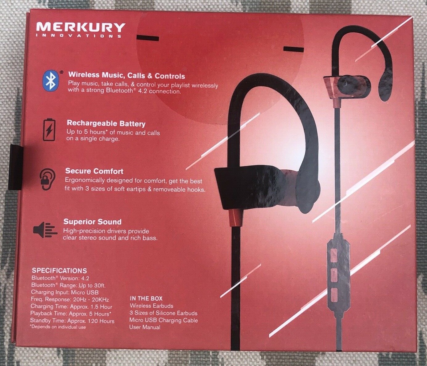 Merkury Innovations Propel Sport Bluetooth 4.2 Wireless Earbuds Black and Red