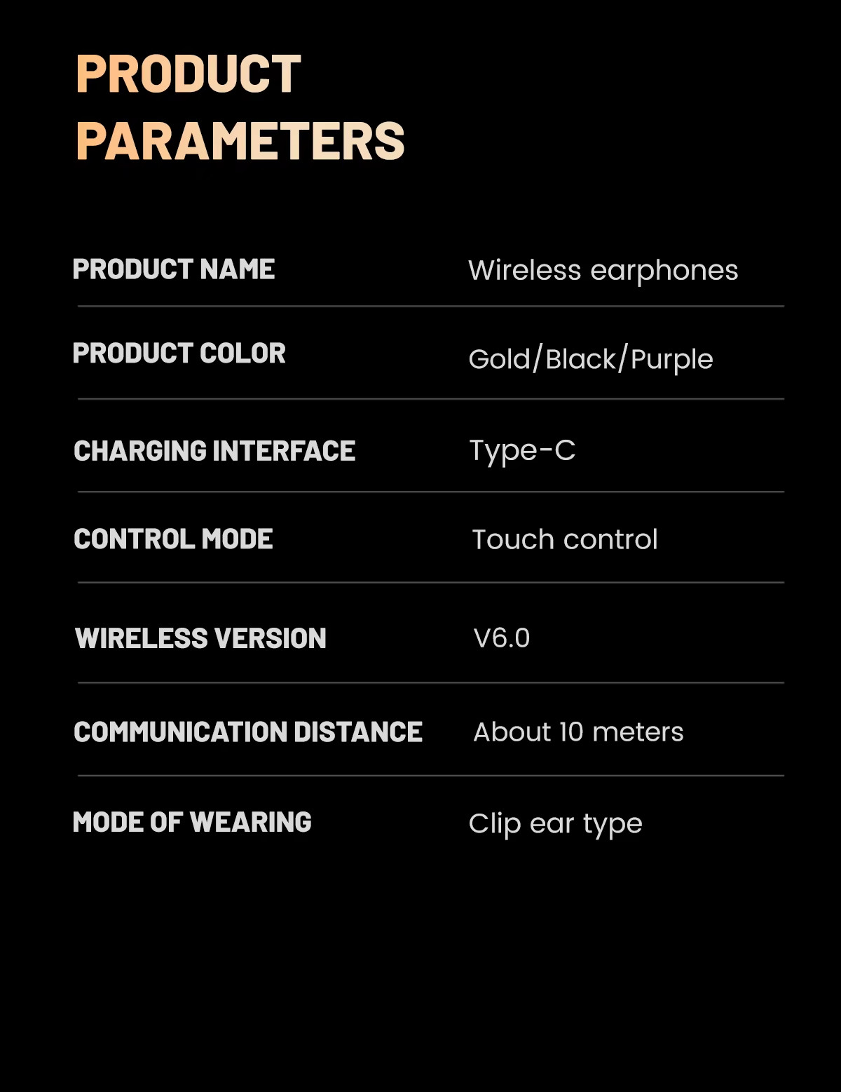 SK50 Wireless Open Ear Headphones Bluetooth 6.0 Ear Clip Mic 36H Battery Life