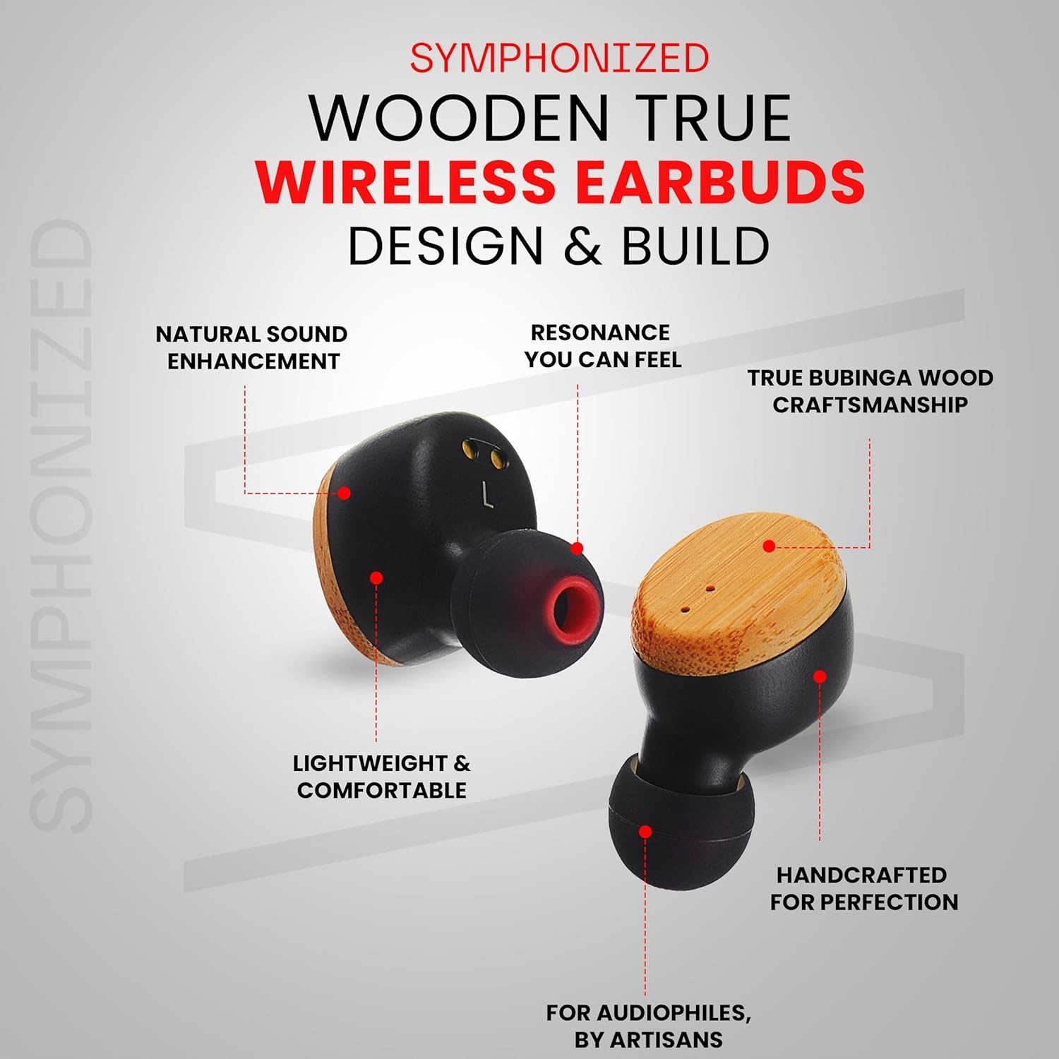 Symphonized Wooden True Wireless Earbuds Crisp Highs with Deep Bass 35H Playtime